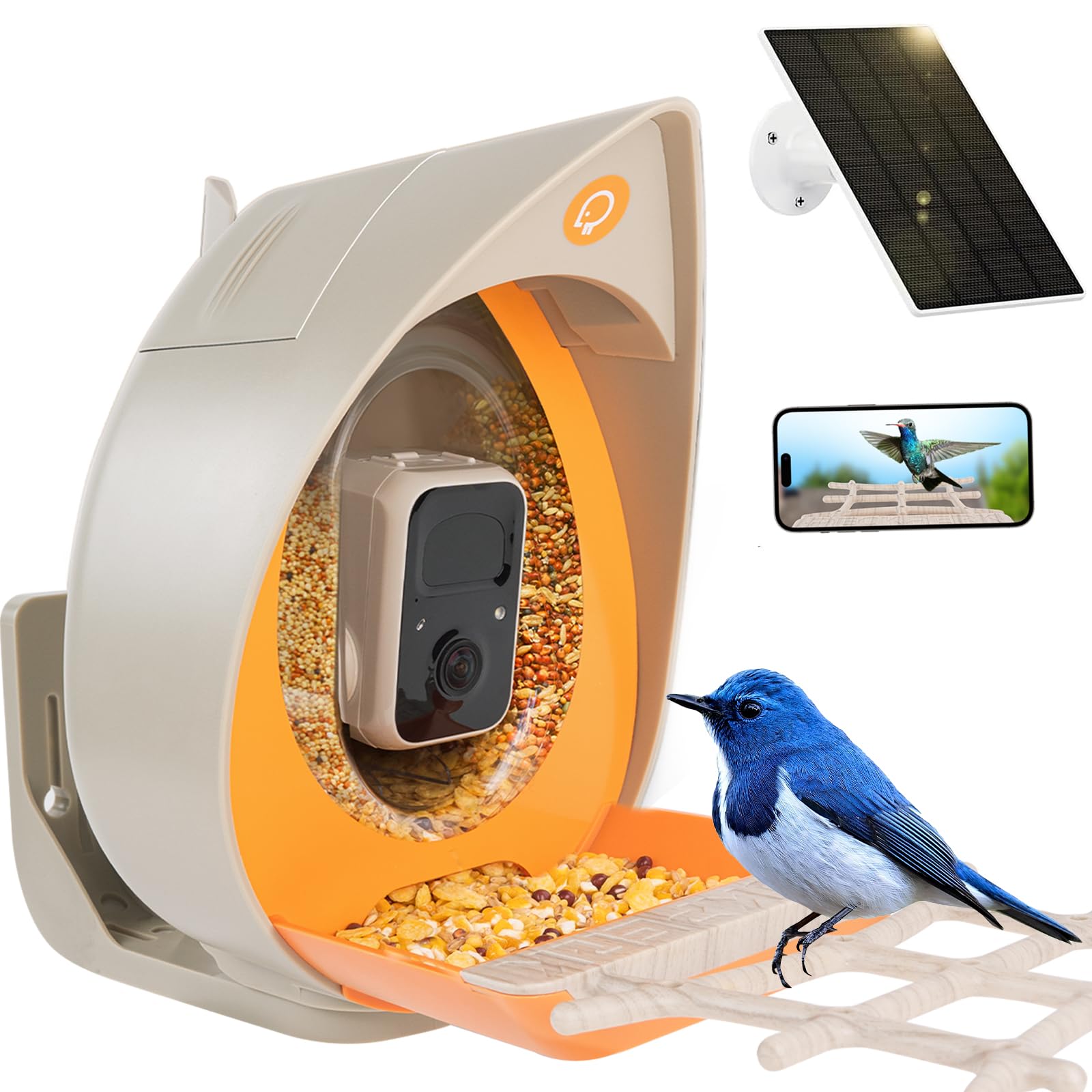 Bird Feeder with Camera Supports AI Identify Bird Species, Smart Bird Feeder,2K Video on Live Watch, Birds Arrival Alert,Solar Powered,Outdoor Bird Camera with Hummingbird Feeder,Gifts for Bird Lovers