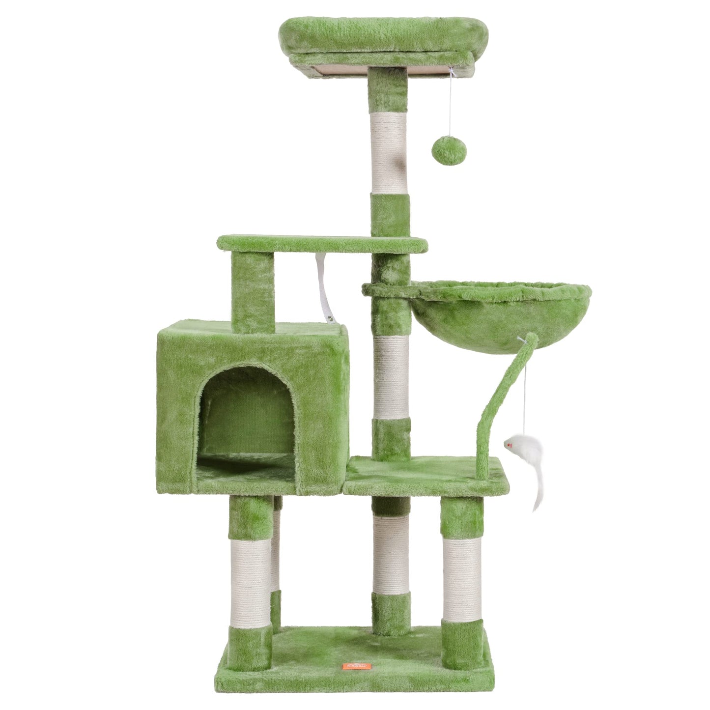 Heybly Cat Tree with Toy, Cat Tower condo for Indoor Cats, Cat House with Padded Plush Perch, Cozy Hammock and Sisal Scratching Posts, Light Gray HCT004SW