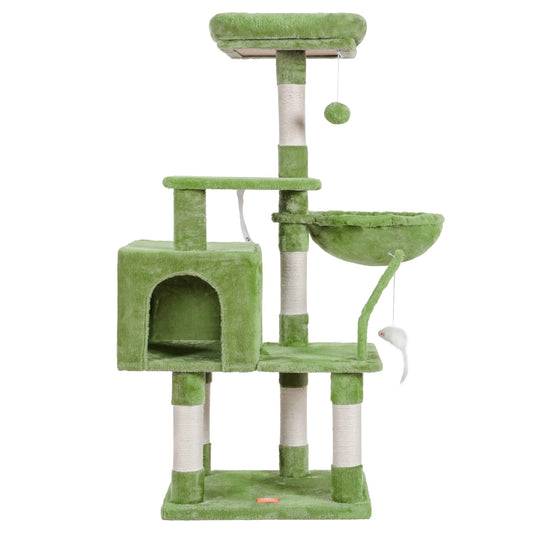 Heybly Cat Tree with Toy, Cat Tower condo for Indoor Cats, Cat House with Padded Plush Perch, Cozy Hammock and Sisal Scratching Posts, Light Gray HCT004SW