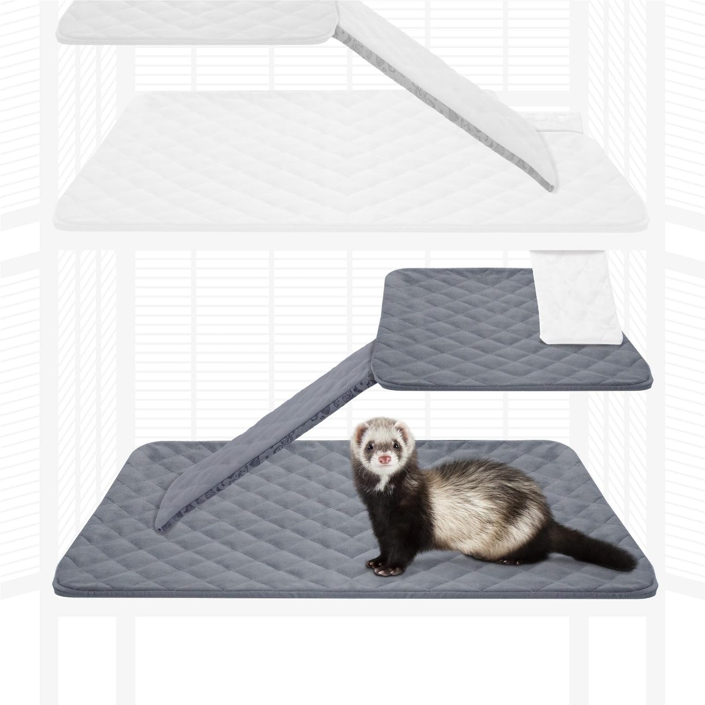 Paw Inspired® Doublure polaire ajustée pour cage de Ferret Nation/Critter Nation - Pour furets, rats, chinchillas, hérissons et autres petits animaux (gris, double unité)