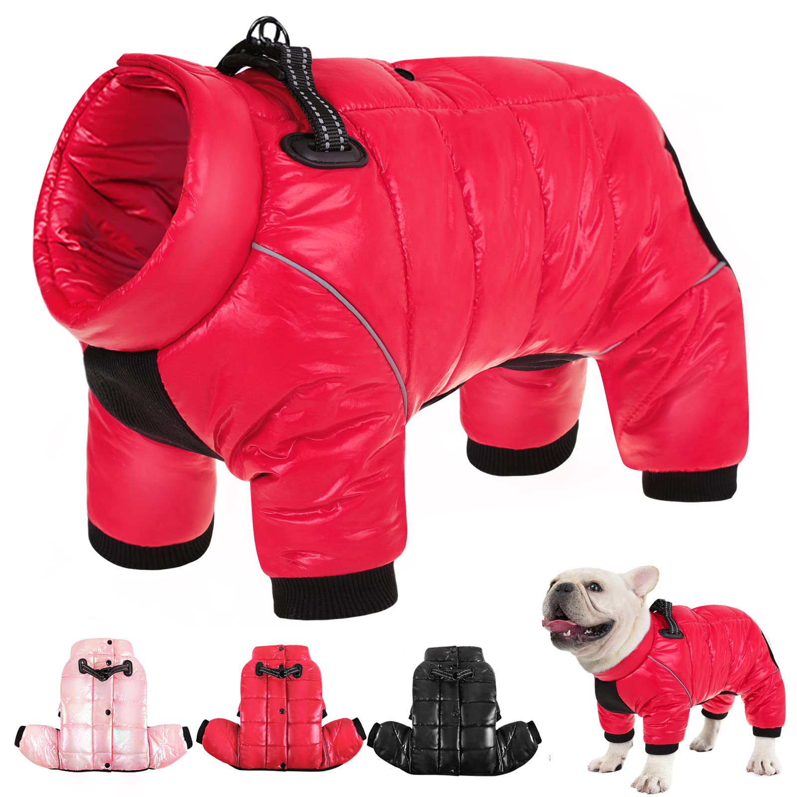 AOFITEE Dog Coat, Waterproof Dogs Jacket for Winter, Warm Fullbody Small Dog Snowsuit, Winter Coat for Small Dogs, Zip Up Pet Puffer Jacket Fleece Vest, Reflective Pet Snow Jackets, Christmas Red Furr-Reel