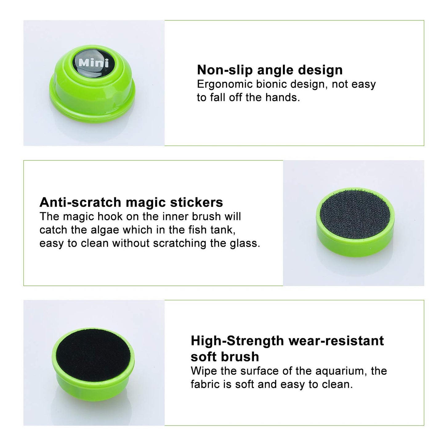 TOP Star Mini Magnet Fish Tank Brush, Aquarium Cleaner, Fish Tank Glass Cleaner, Mini Portable Durable Magnet, Cleaning for Fish Tank and Algae Removal (Green)