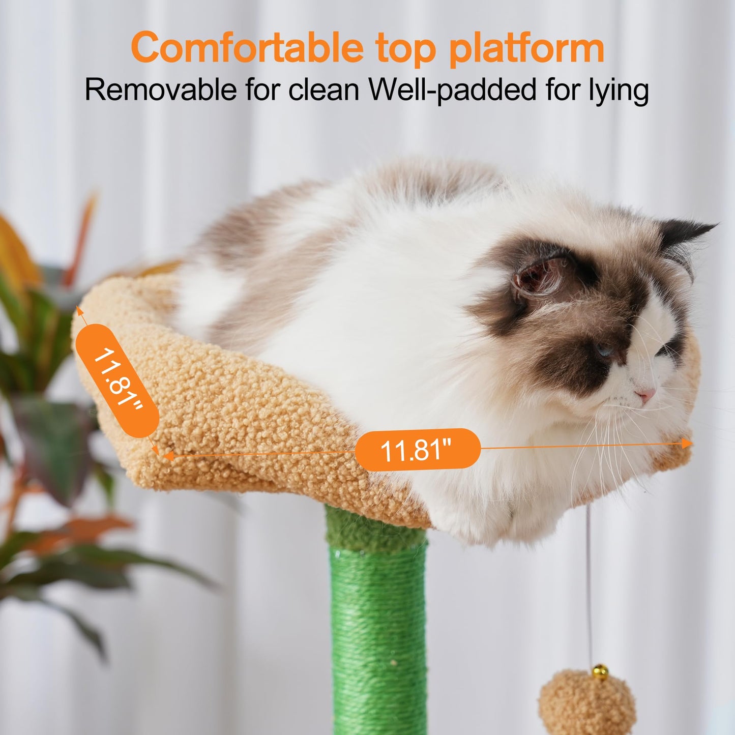 Heybly Cat Tree with Toy, Cat Tower condo for Indoor Cats, Cat House with Padded Plush Perch, Cozy Hammock and Sisal Scratching Posts, Light Gray HCT004SW
