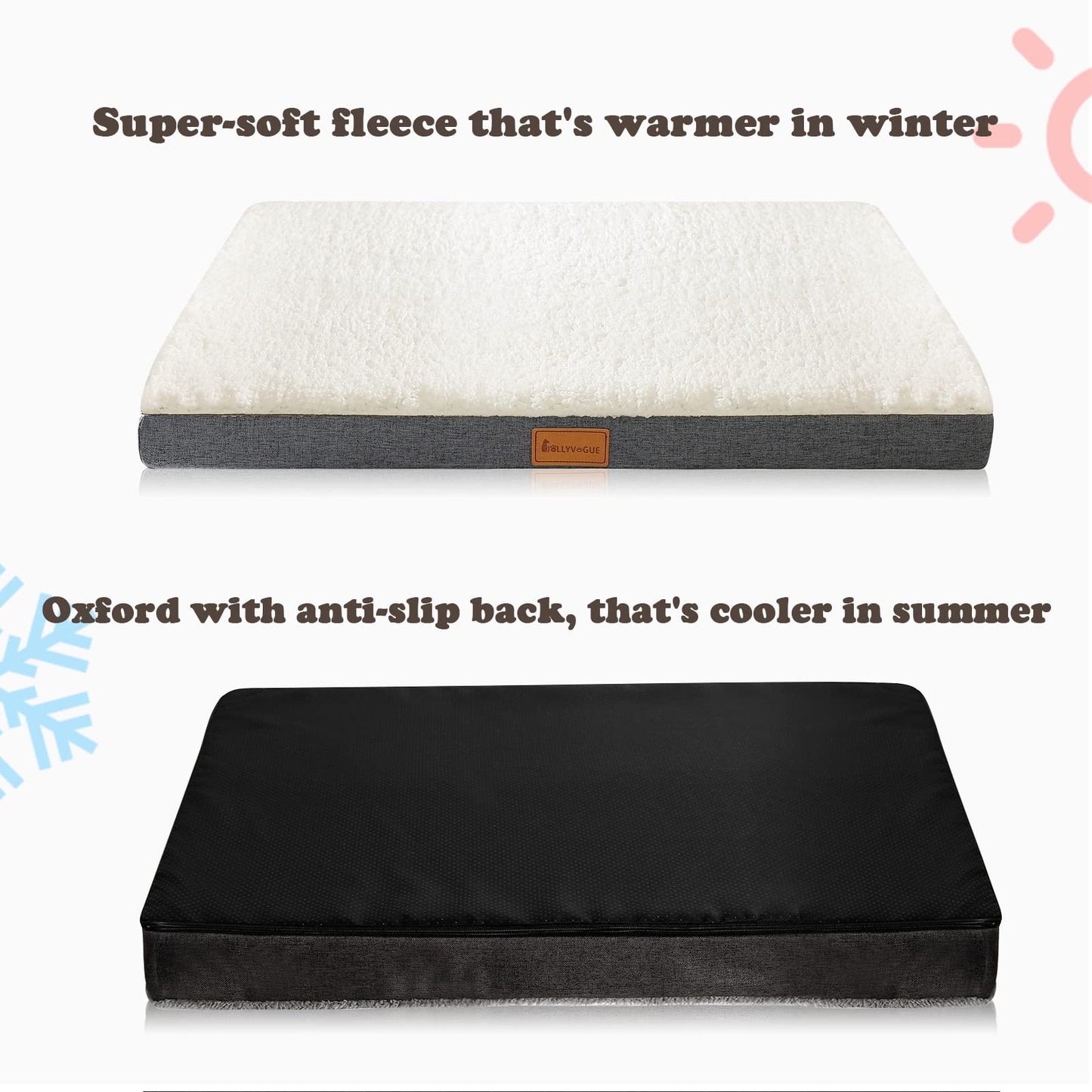 JOLLYVOGUE Dog Bed Large, Orthopedic Dog Bed Support Egg Crate Foam Dog Beds, Soft & Cozy Pet Bed Mat with Removable Washable Cover (Large, Dark Grey, Up to 75 lbs)