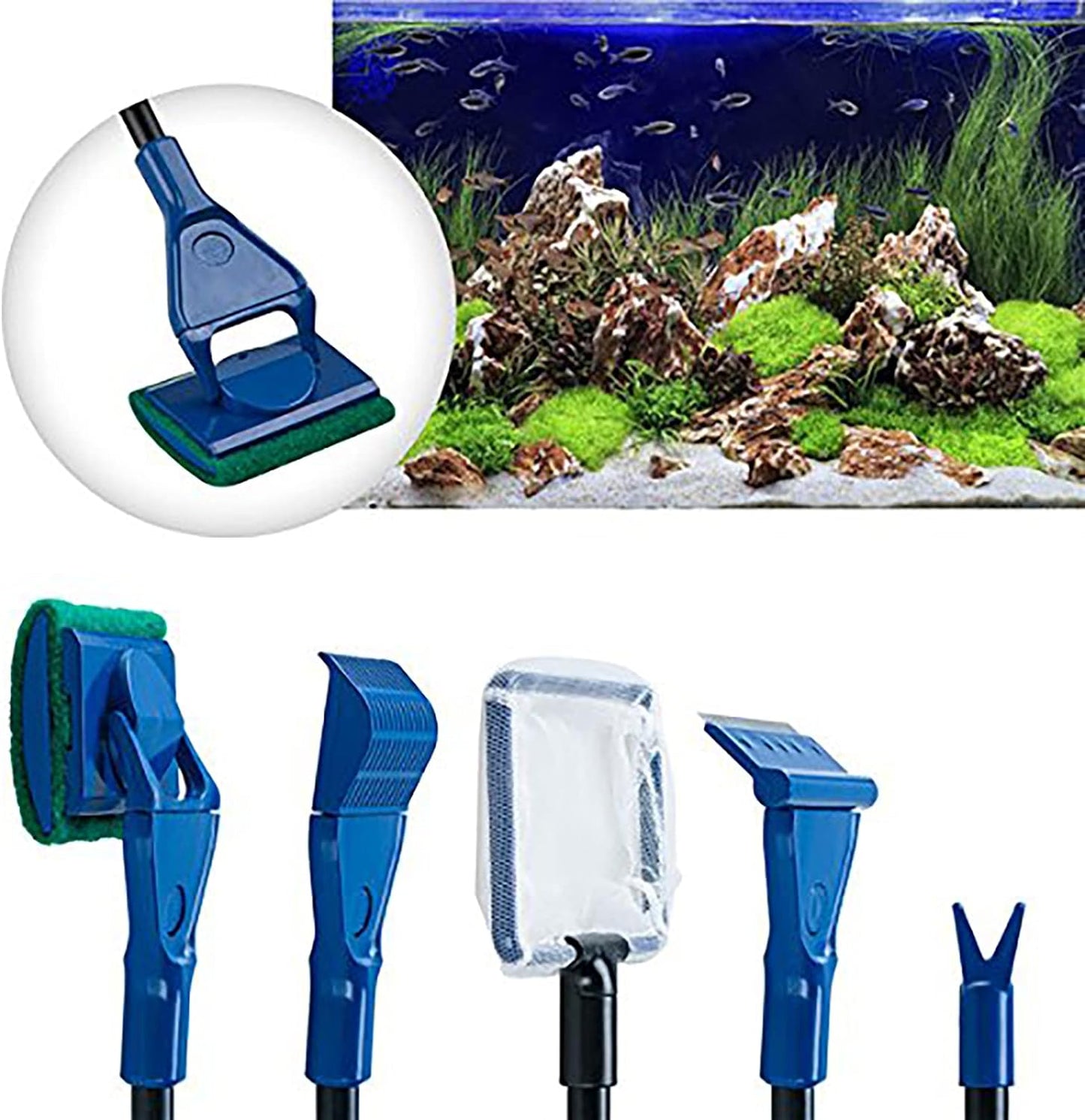 Lycheer 5 in 1 Professional Aquarium Fish Tank Cleaning Kit Fish Net + Rake + Scraper + Fork + Sponge Brush Glass Aquarium Cleaner Tool Set Wonderful Christmas Xmas Gift