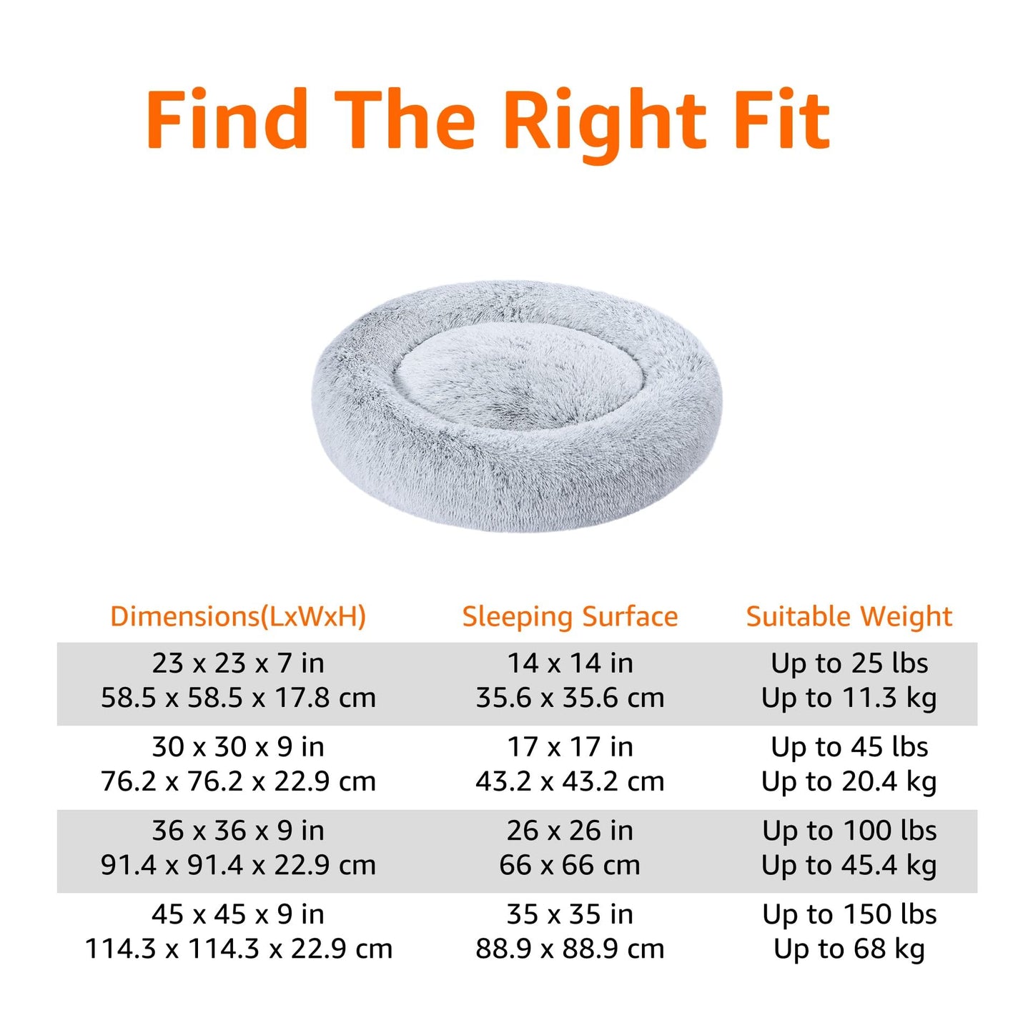 Amazon Basics Donut Pet Bolster Faux Fur Bed, Beige, 45" x 45"