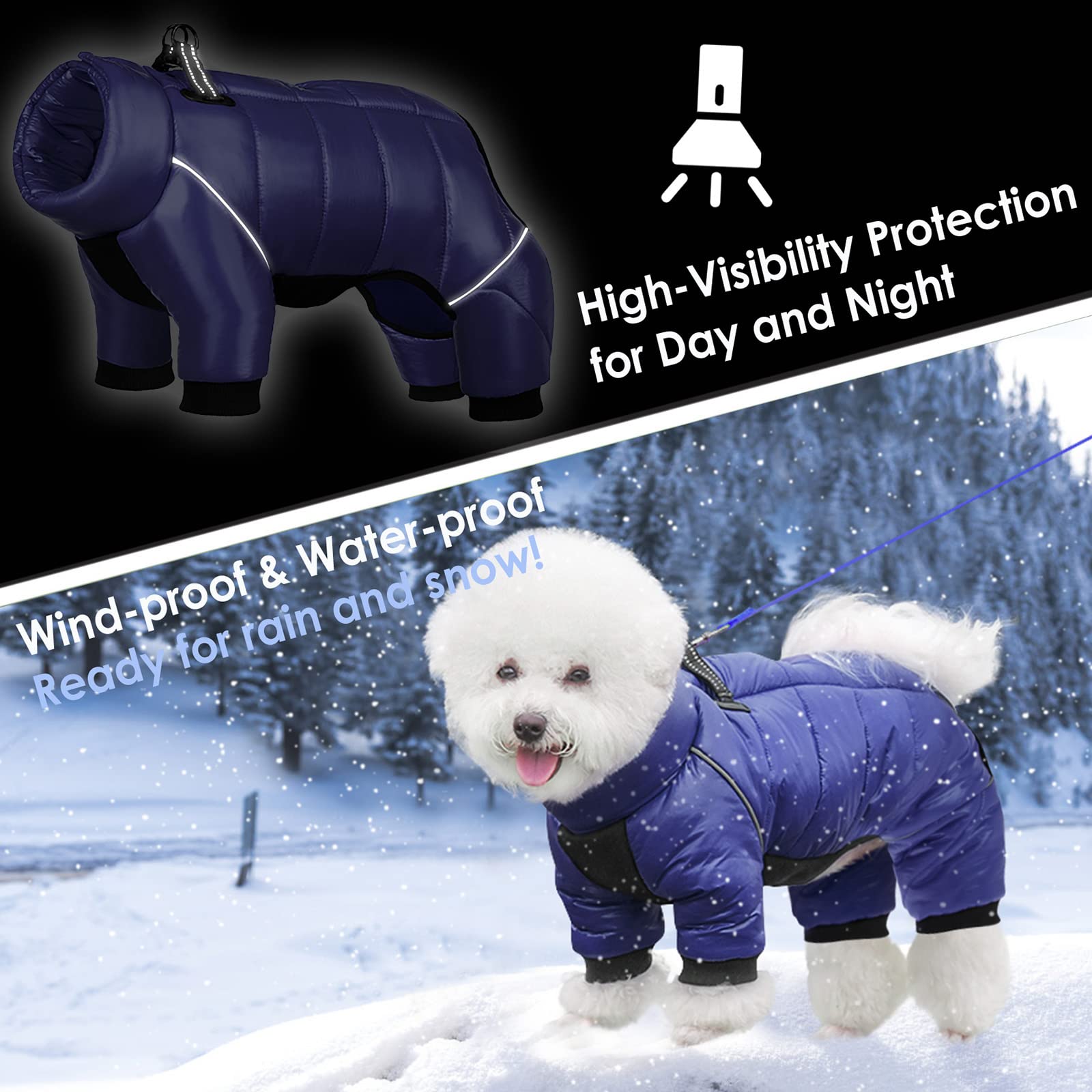 AOFITEE Dog Coat, Waterproof Dogs Jacket for Winter, Warm Fullbody Small Dog Snowsuit, Winter Coat for Small Dogs, Zip Up Pet Puffer Jacket Fleece Vest, Reflective Pet Snow Jackets, Christmas Red Furr-Reel