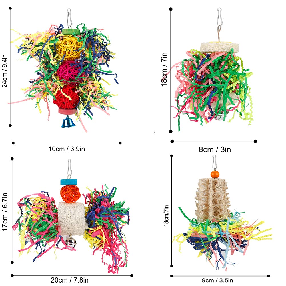 Bird Shredding Foraging Toys - Parakeet Chewing Hanging Toy, Shredded Paper Cage Accessories for Conure, Cockatiel, Budgies, Lovebird, Parrotlet (Without Rope Perch)
