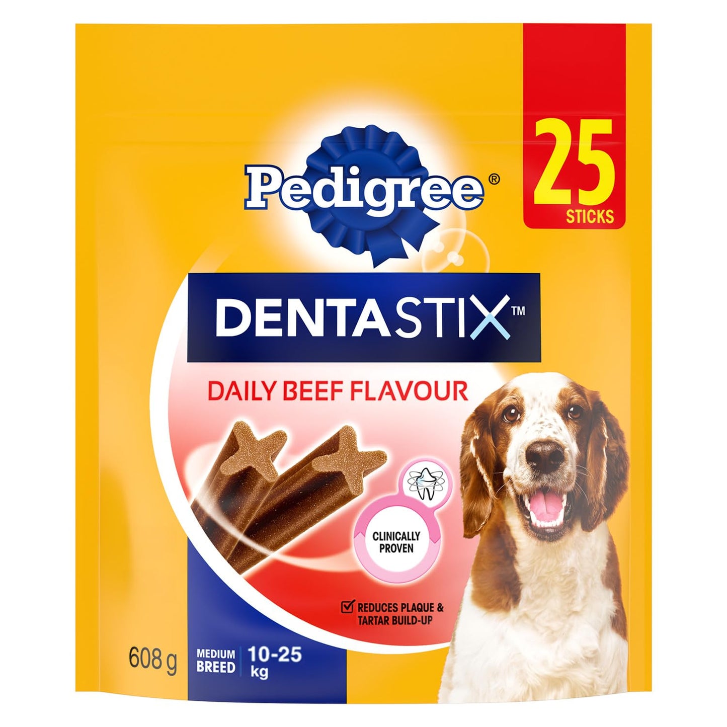 PEDIGREE DENTASTIX Oral Care Beef Flavour Adult Dog Treats - For Medium Breeds - Reduces Plaque and Tartar Buildup - 40 Sticks 972g Pouch