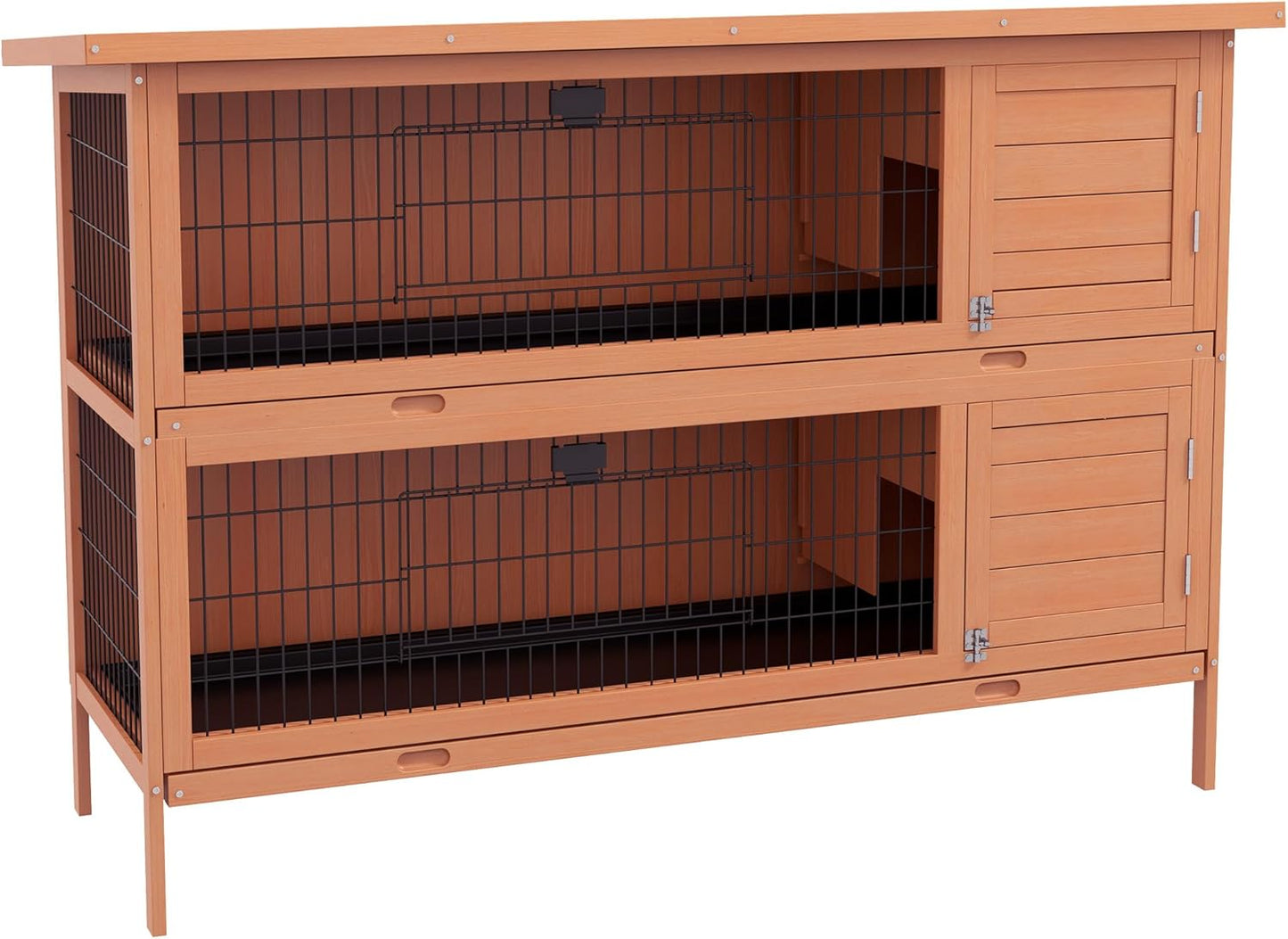 PawHut Grand clapier en bois à 2 étages avec portes verrouillables, bac anti-fuites et toit étanche pour extérieur/intérieur Orange 137,2 cm