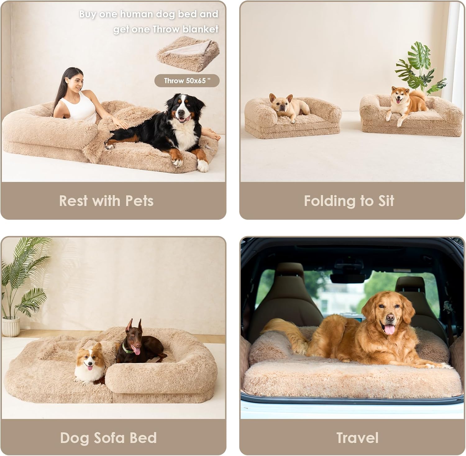 EHEYCIGA Foldable XXL Dog Bed, 54"x38"x7.5" Memory Foam Orthopedic Dog Couch for Extra Large Dogs, Calming Waterproof Pet Sofa with Washable Cover, Human Dog Bed for Kids, Dark Grey - Furr-Reel