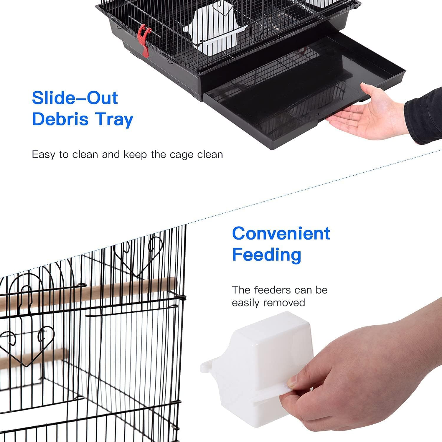 BestPet 39 inch Roof Top Large Flight Parrot Bird Cage Accessories Medium Roof Top Large Flight cage Parakeet cage for Small Cockatiel Canary Parakeet Sun Parakeet Pet Toy (Black)