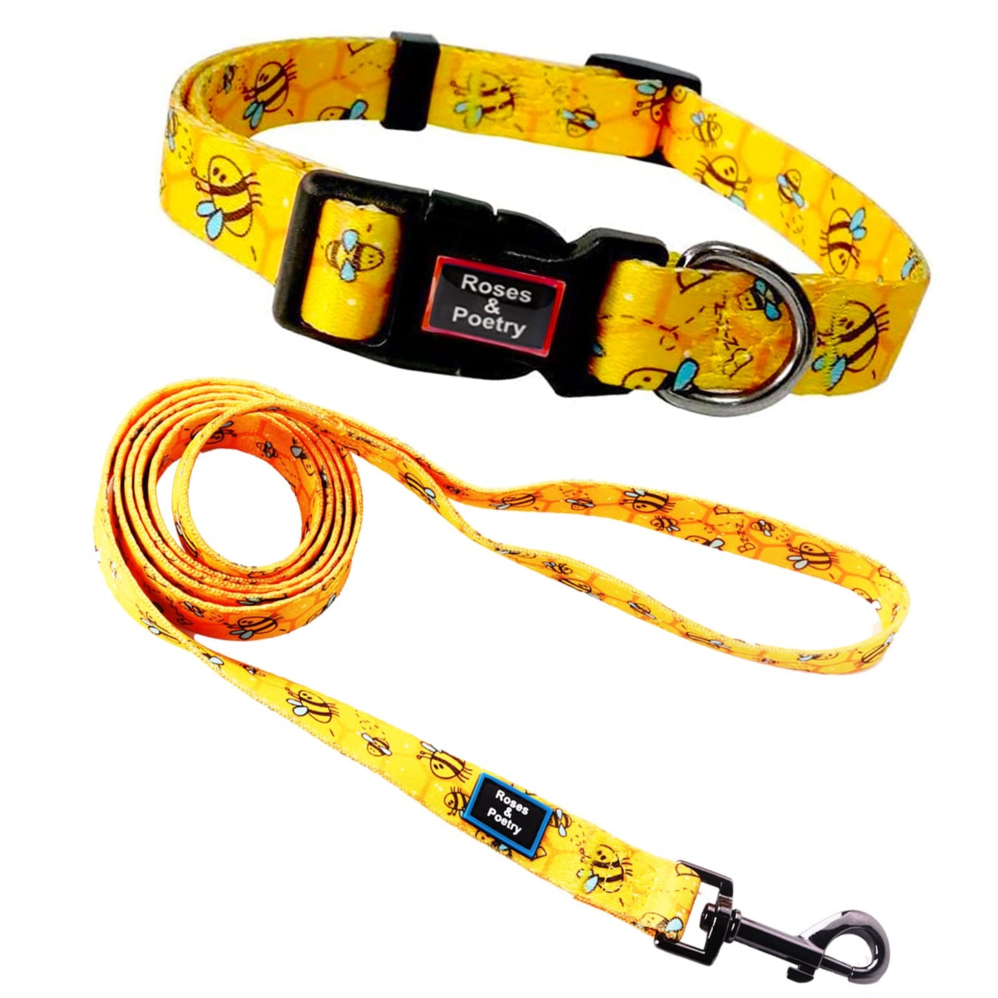 Roses&Poetry Dog Collar and Lead for Small, Adjustable Durable 5ft Puppy Leash Collar for Dog Training Lead (Black & White-S) - Furr-Reel