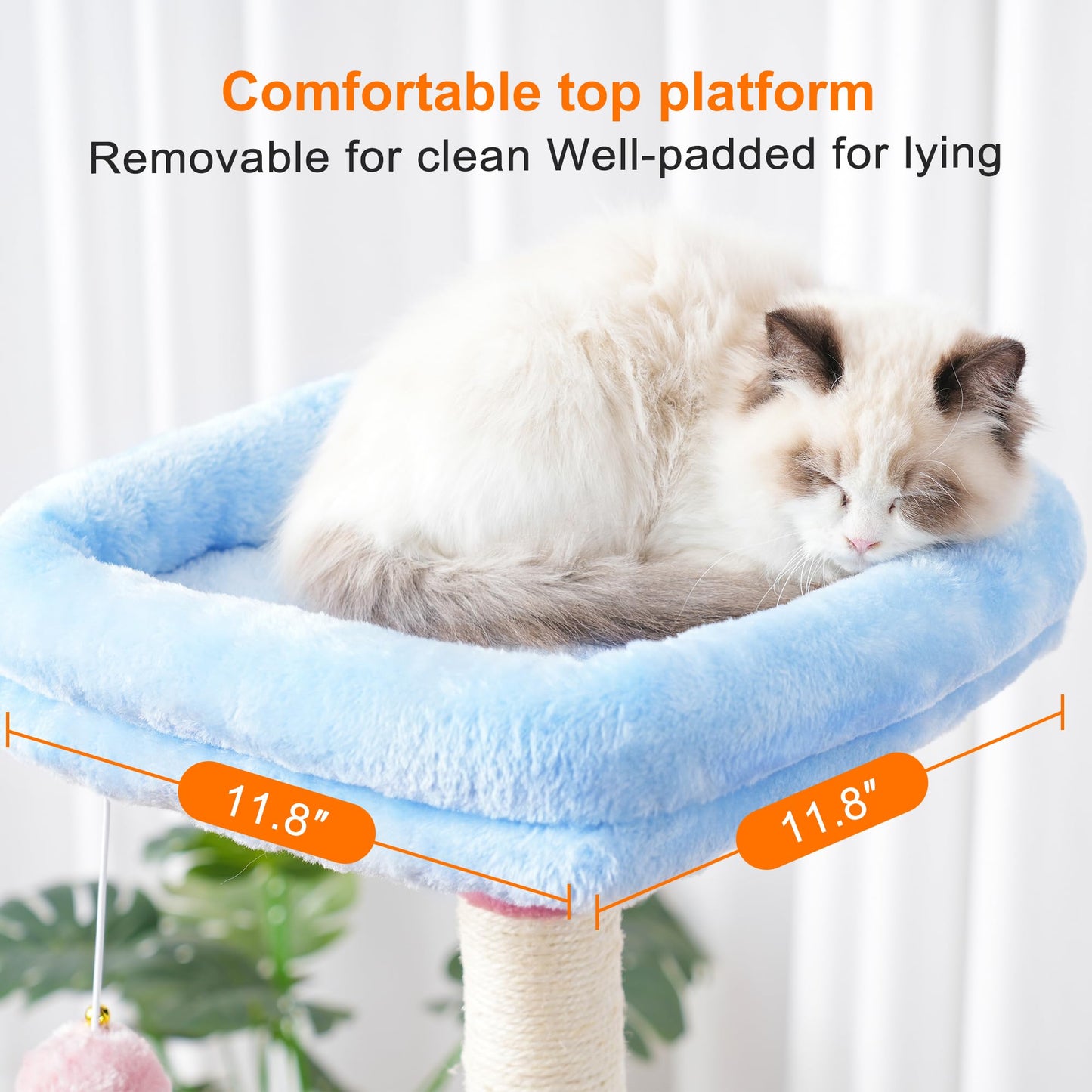 Heybly Cat Tree with Toy, Cat Tower condo for Indoor Cats, Cat House with Padded Plush Perch, Cozy Hammock and Sisal Scratching Posts, Light Gray HCT004SW