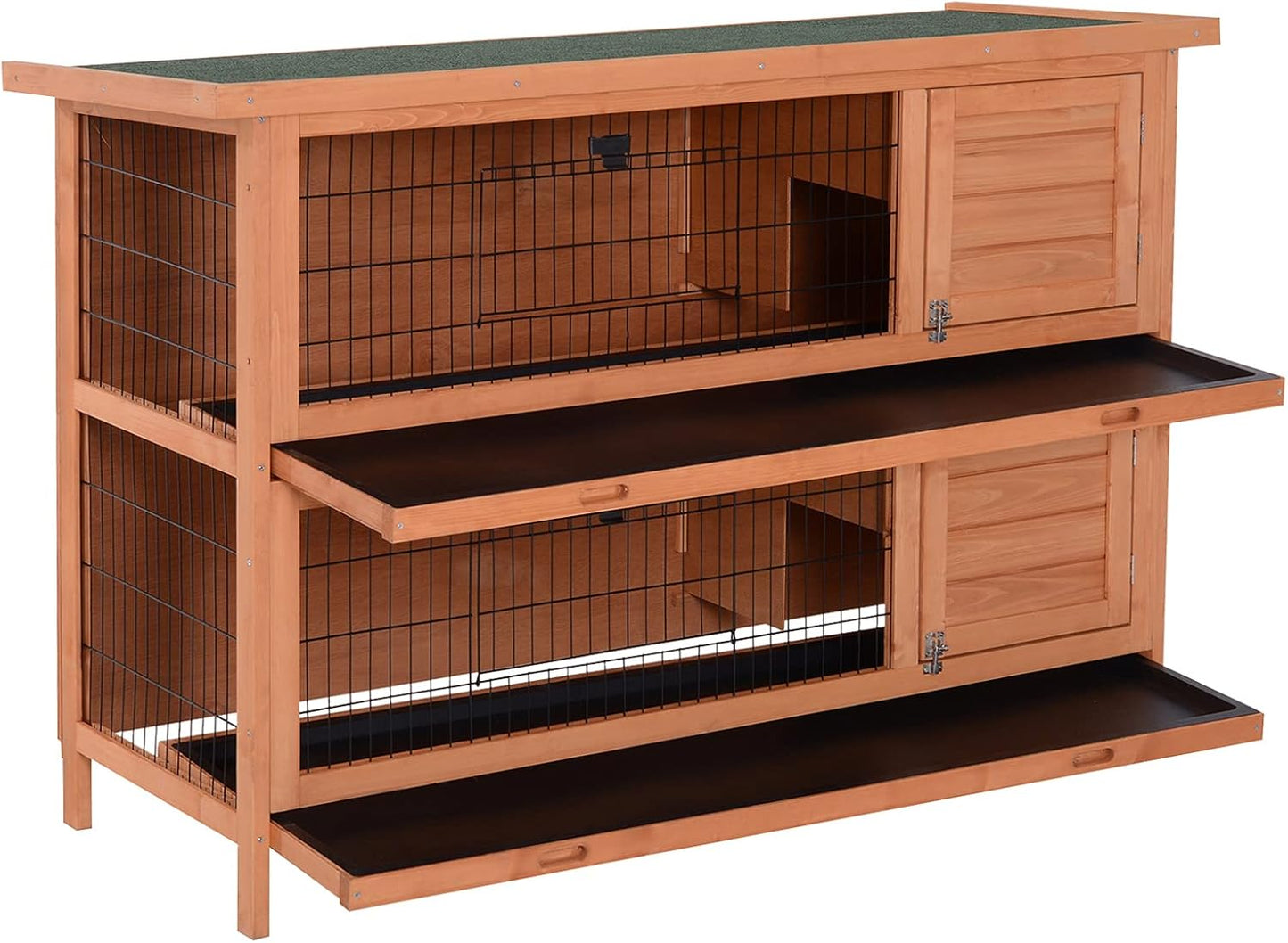PawHut Grand clapier en bois à 2 étages avec portes verrouillables, bac anti-fuites et toit étanche pour extérieur/intérieur Orange 137,2 cm