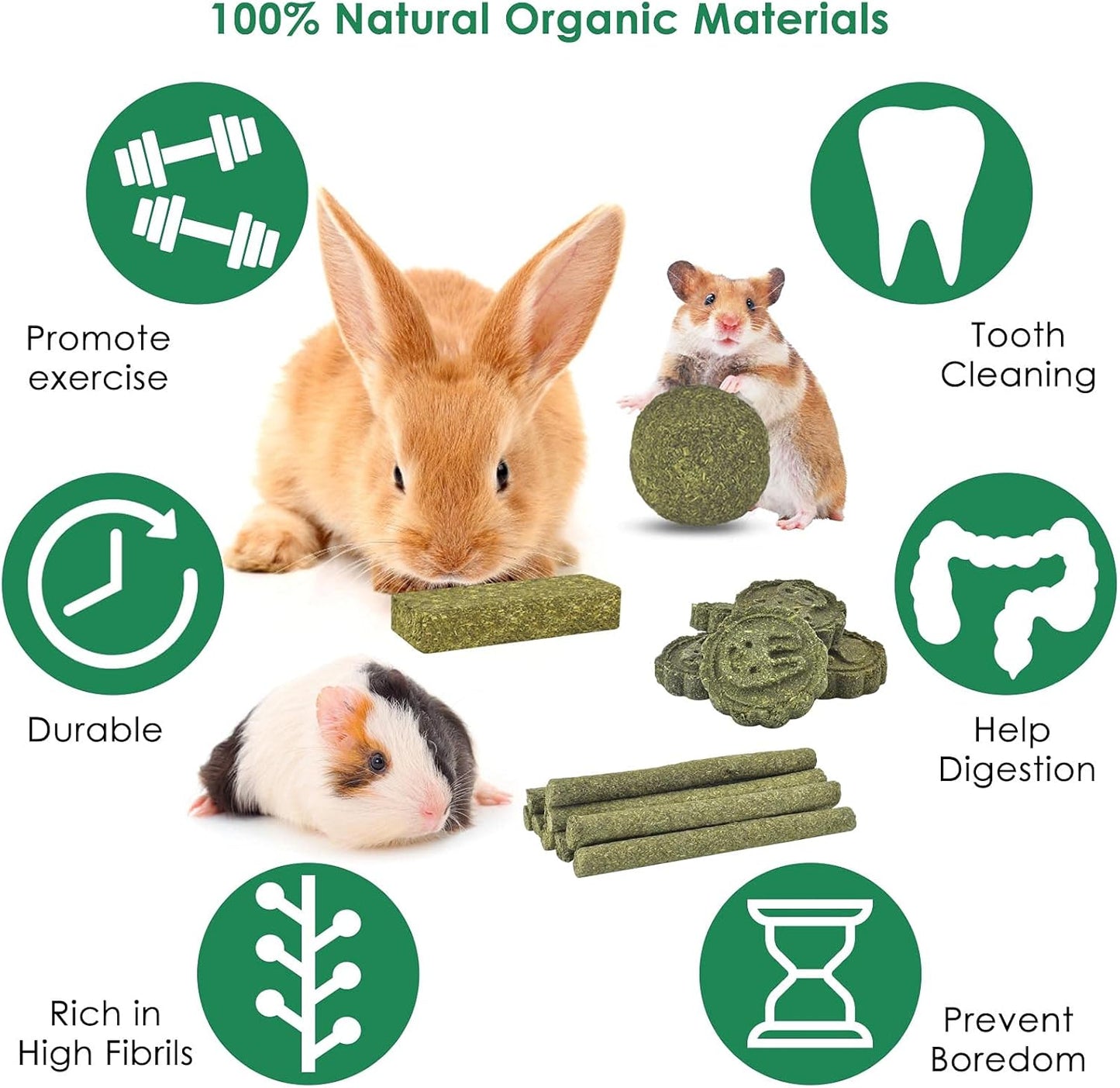 ERKOON 25PCS Bunny Chew Toys for Molar Grinding Natural Timothy Hay Biscuits Chew Sticks Treat Toy for Rabbits Chinchilla Hamsters Guinea Pigs Gerbils Groundhog Squirrels - Furr-Reel