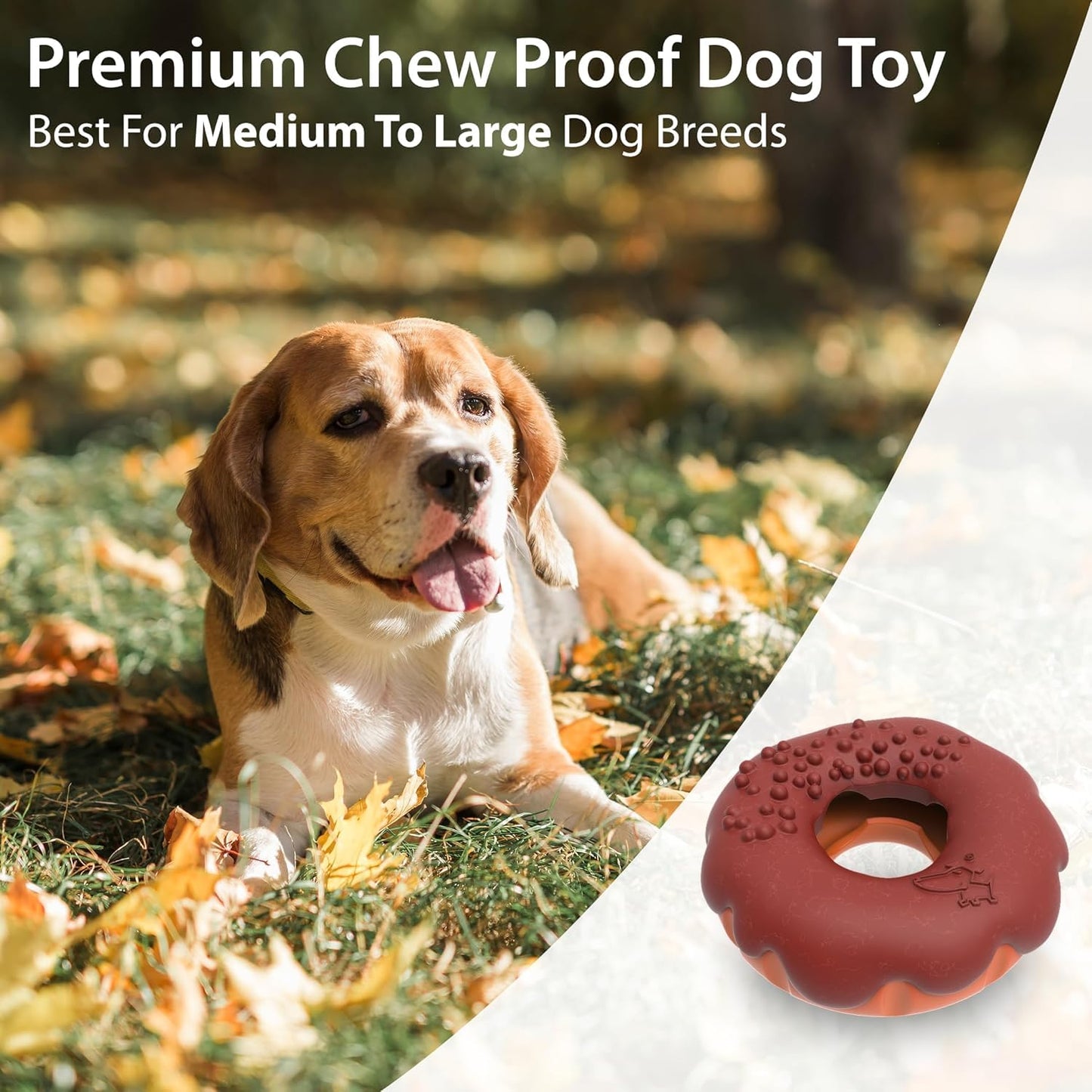 Pet Frenly Indestructible Large Dog Toys Aggressive Chewers - Interactive Puppy Toys 2 in 1 Treat and Tough Dog Chew Toys for Boredom - Doughnut Shape (Fleshy Brown)