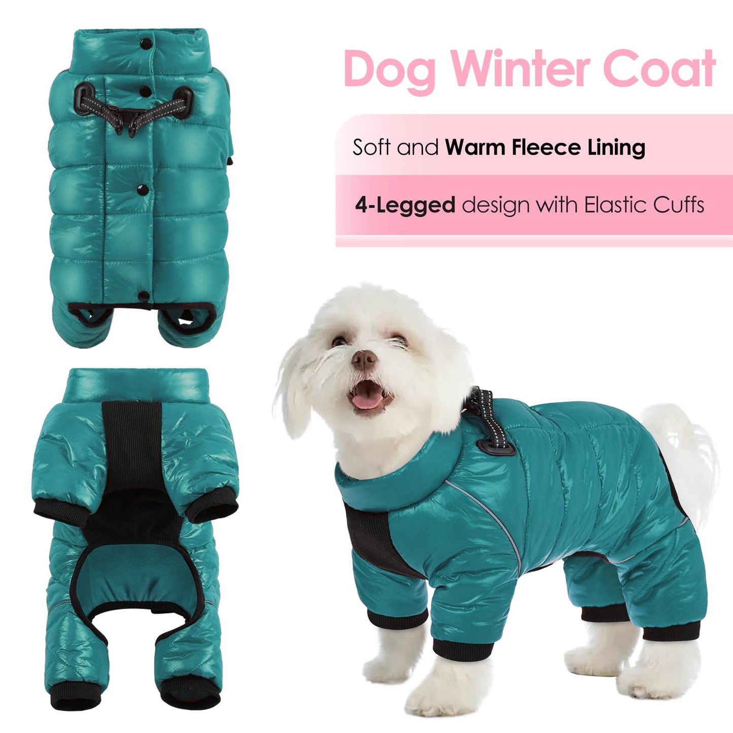 AOFITEE Dog Coat, Waterproof Dogs Jacket for Winter, Warm Fullbody Small Dog Snowsuit, Winter Coat for Small Dogs, Zip Up Pet Puffer Jacket Fleece Vest, Reflective Pet Snow Jackets, Christmas Red Furr-Reel