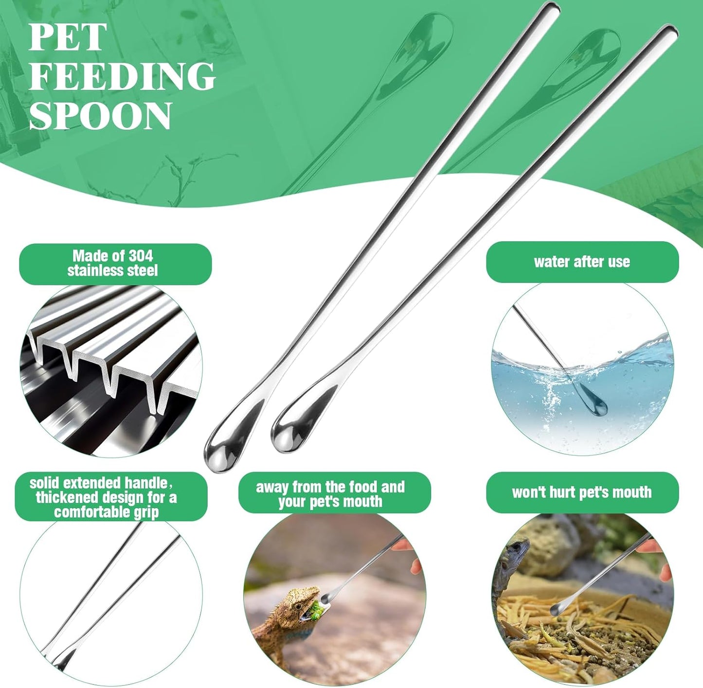 Yauhar 7Pcs Reptile Feeding and Cleaning Tool Set Contains Stainless Steel Long Tongs Tweezers with Rubber Tip, Feed Clamp and Scoop for Tortoise Lizard Frog Spider Crested Gargoyle Bearded Dragon