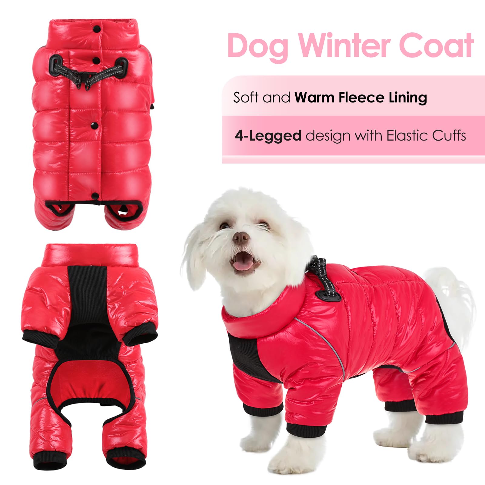 AOFITEE Dog Coat, Waterproof Dogs Jacket for Winter, Warm Fullbody Small Dog Snowsuit, Winter Coat for Small Dogs, Zip Up Pet Puffer Jacket Fleece Vest, Reflective Pet Snow Jackets, Christmas Red Furr-Reel