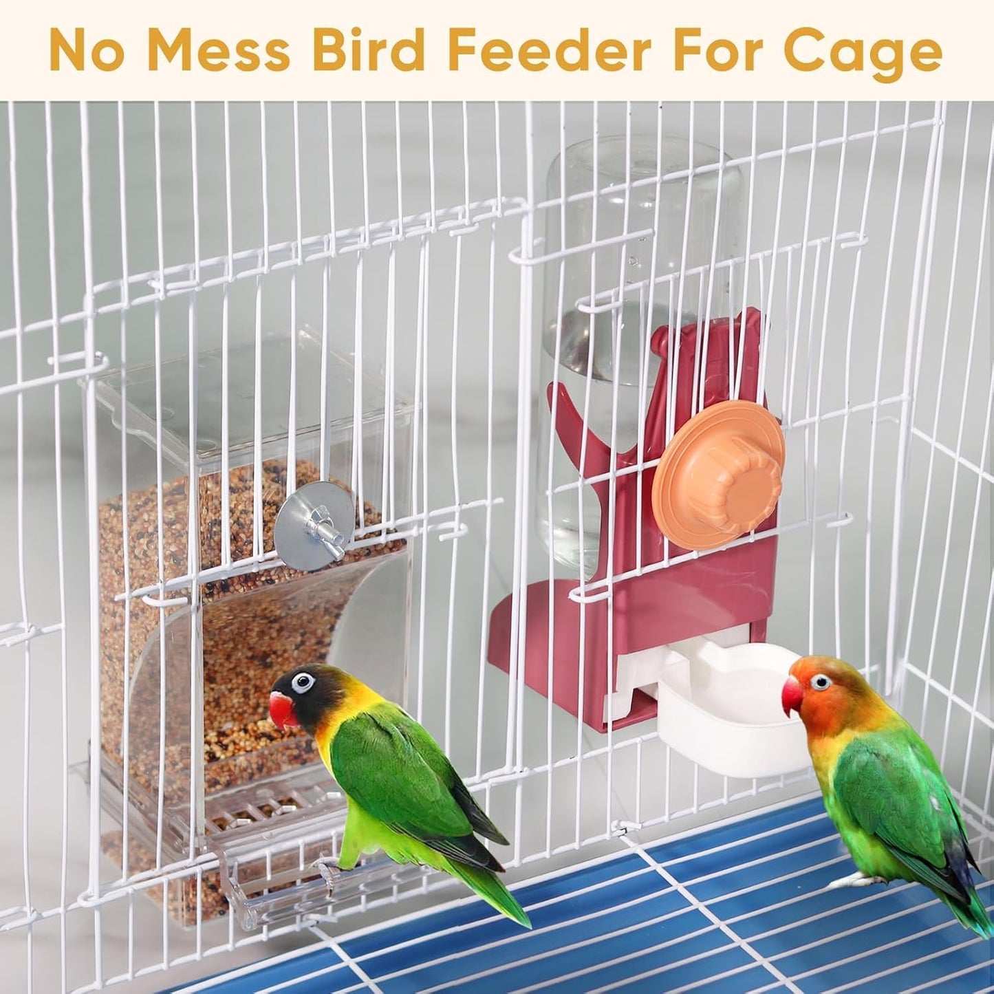 Transparent Acrylic Automatic Bird Feeder for Cage and Bird Water Dispenser, No Mess Bird Feeder, Parakeet Seed Container Food Feeder Drinker for Parrot Feeder Cage Accessories, Cockatiel Canary