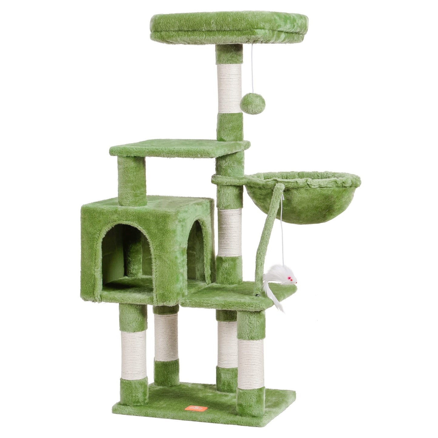 Heybly Cat Tree with Toy, Cat Tower condo for Indoor Cats, Cat House with Padded Plush Perch, Cozy Hammock and Sisal Scratching Posts, Light Gray HCT004SW