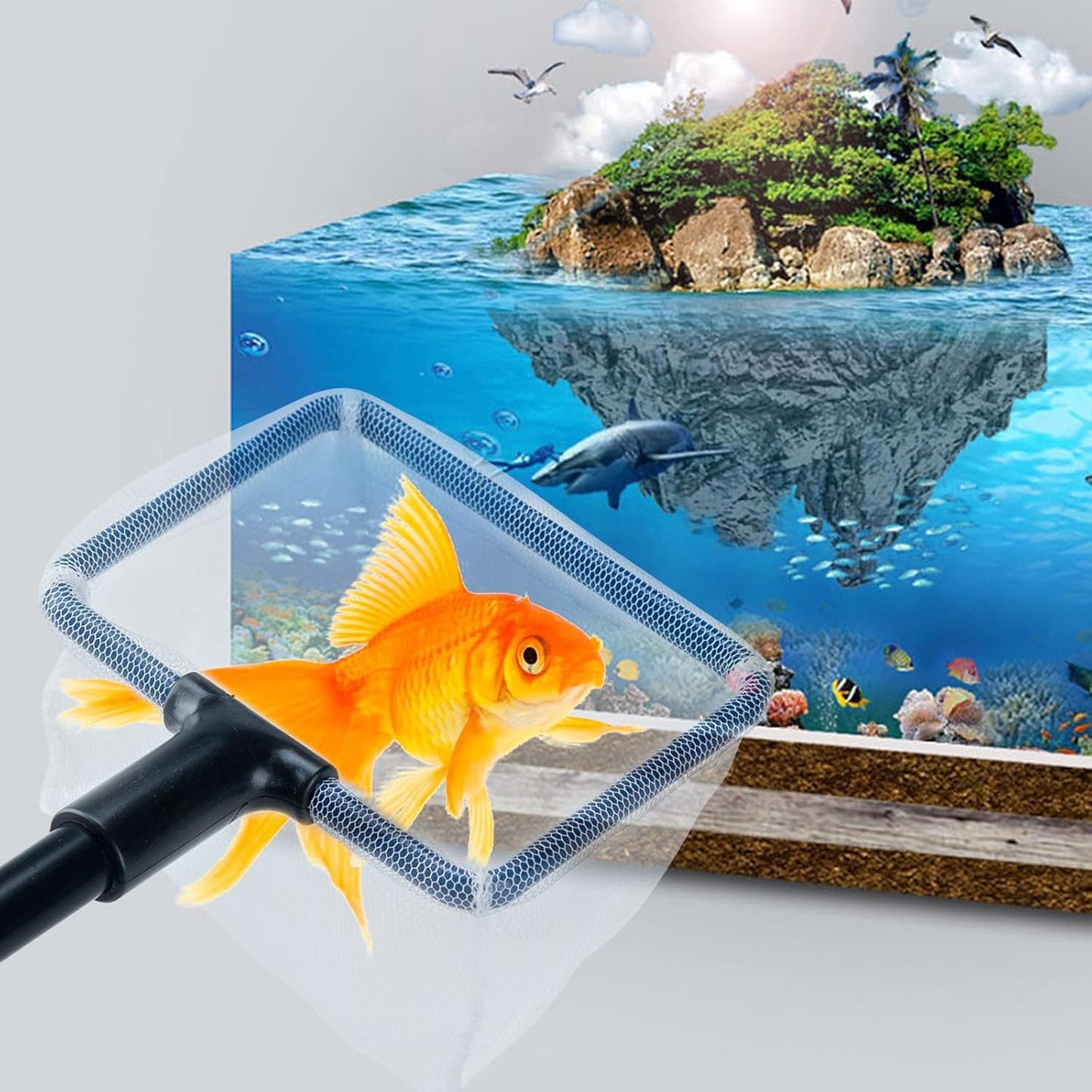 Lycheer 5 in 1 Professional Aquarium Fish Tank Cleaning Kit Fish Net + Rake + Scraper + Fork + Sponge Brush Glass Aquarium Cleaner Tool Set Wonderful Christmas Xmas Gift