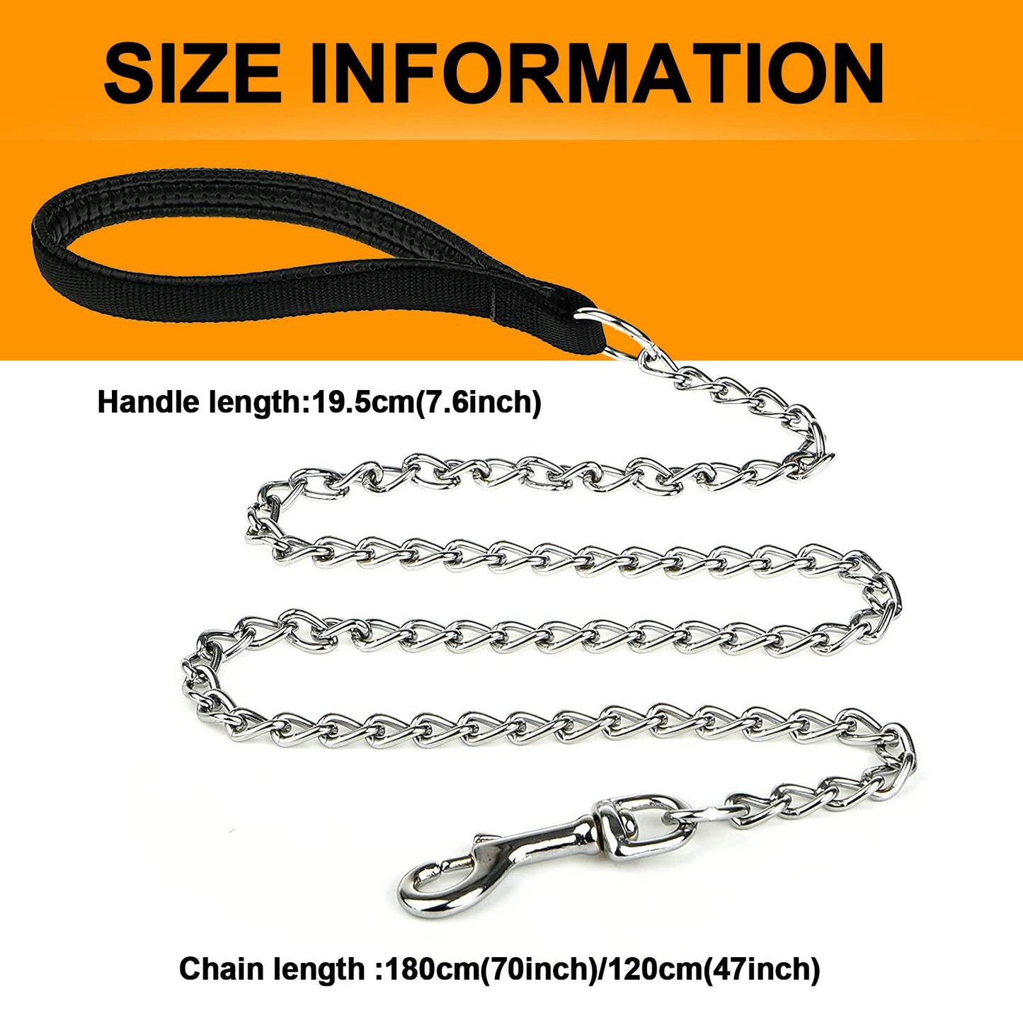 Heavy Duty Metal Dog Leash, 4FT Chew Proof Pet Leash Chain with Soft Padded Handle for Large & Medium Size Dogs (120cm*3mm)