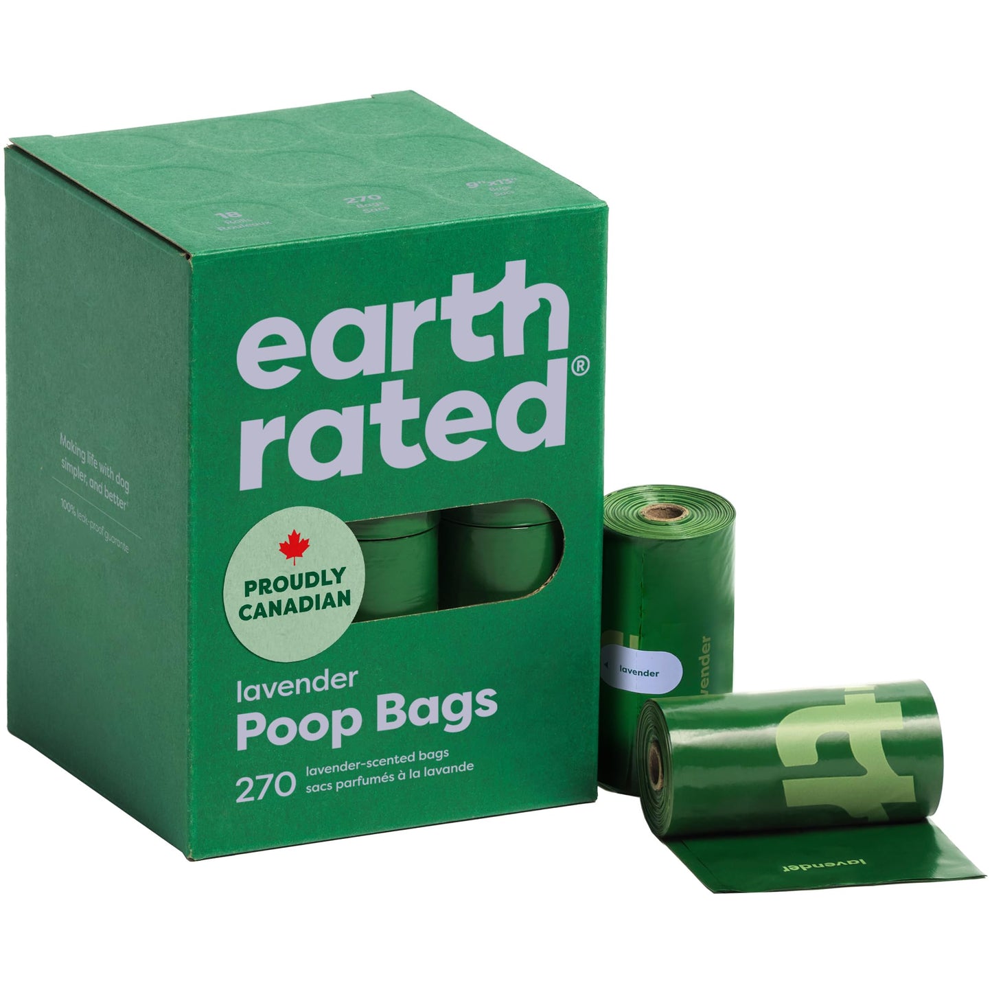 Earth Rated (A Canadian Company), Poop Bags for Dogs, Guaranteed Leak Proof and Extra Thick Waste Bag Refill Rolls, Lavender Scented, 270 Count