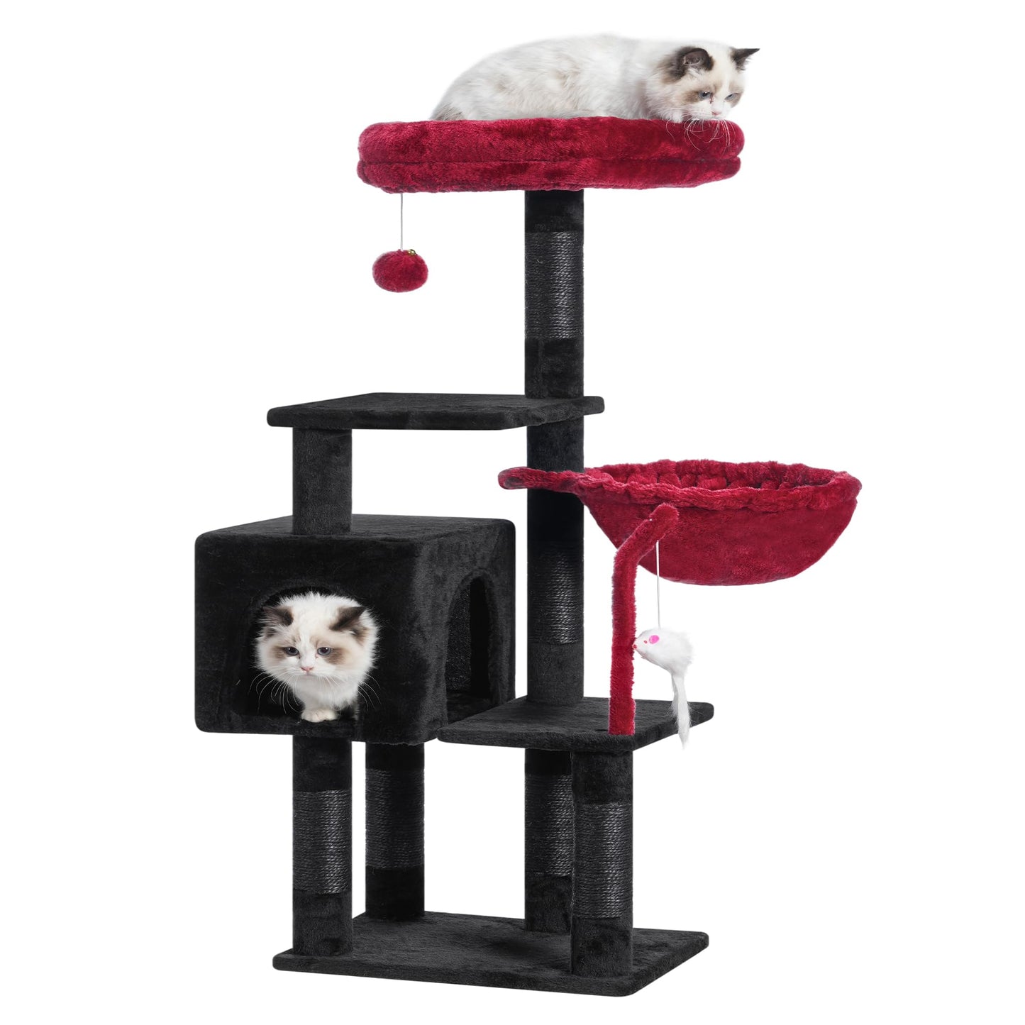 Heybly Cat Tree with Toy, Cat Tower condo for Indoor Cats, Cat House with Padded Plush Perch, Cozy Hammock and Sisal Scratching Posts, Light Gray HCT004SW
