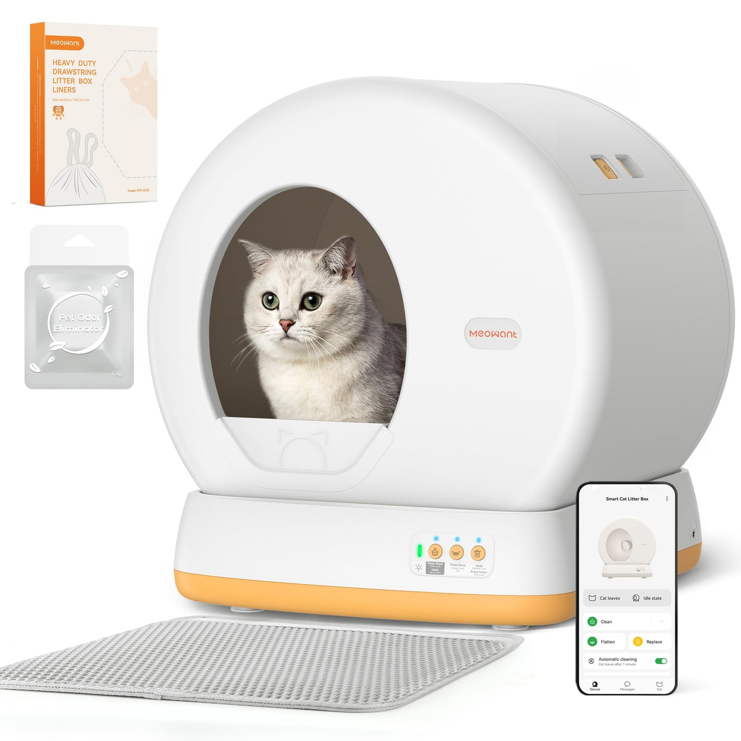 MeoWant Self-Cleaning Cat Litter Box, Integrated Safety Protection Automatic Cat Litter Box for Multi Cats, Extra Large/Odor Isolation/APP Control Cat Litter Box, Confirm Seller is【MeoWant-Direct】