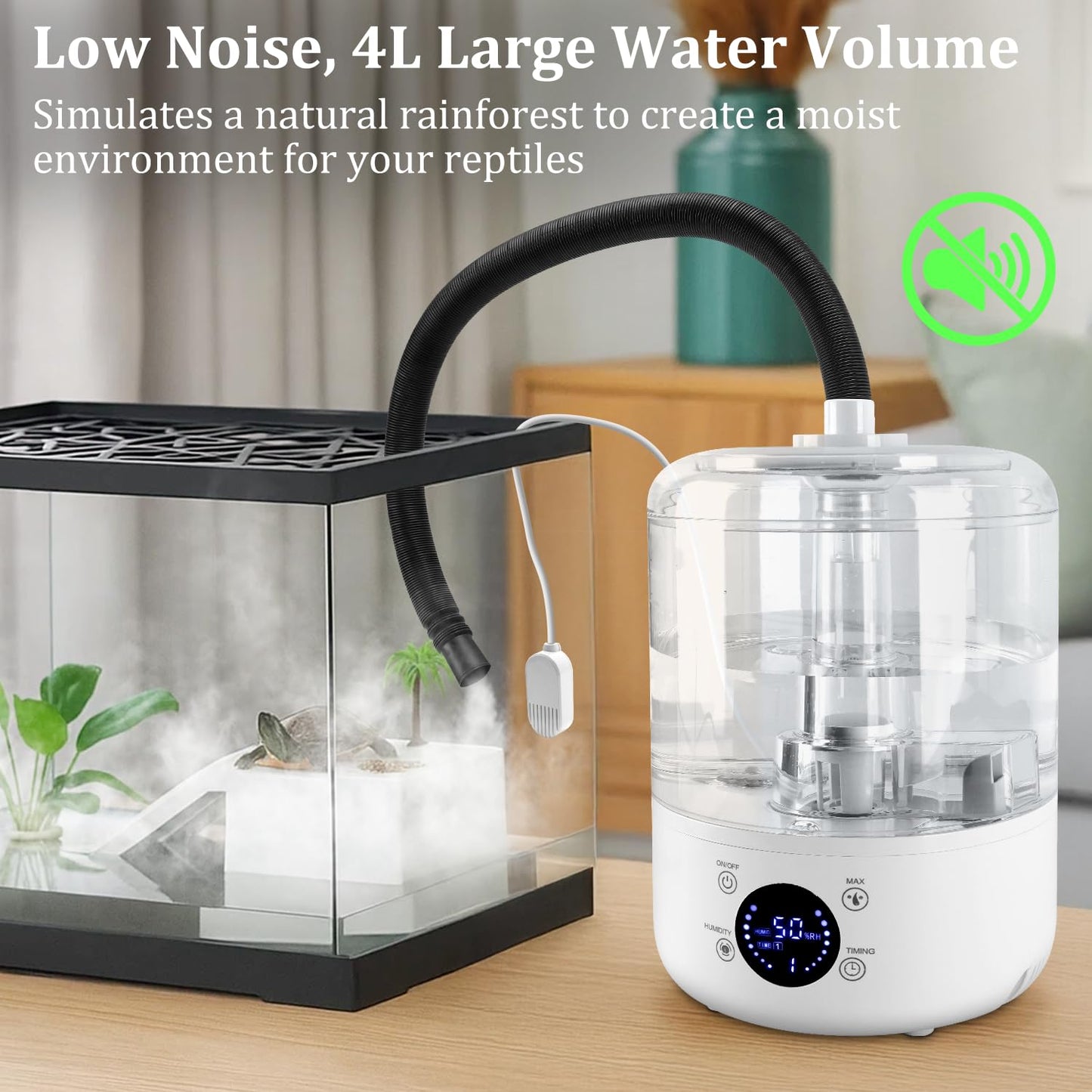 4L Reptile Fogger Humidifier - Terrariums Fog Machine with Humidity Control Sensor, Timer & 3 Adjustable Mist Levels, Touch & Remote Control, Reptile Mister for Reptiles Amphibians Snake Herps Furr-Reel