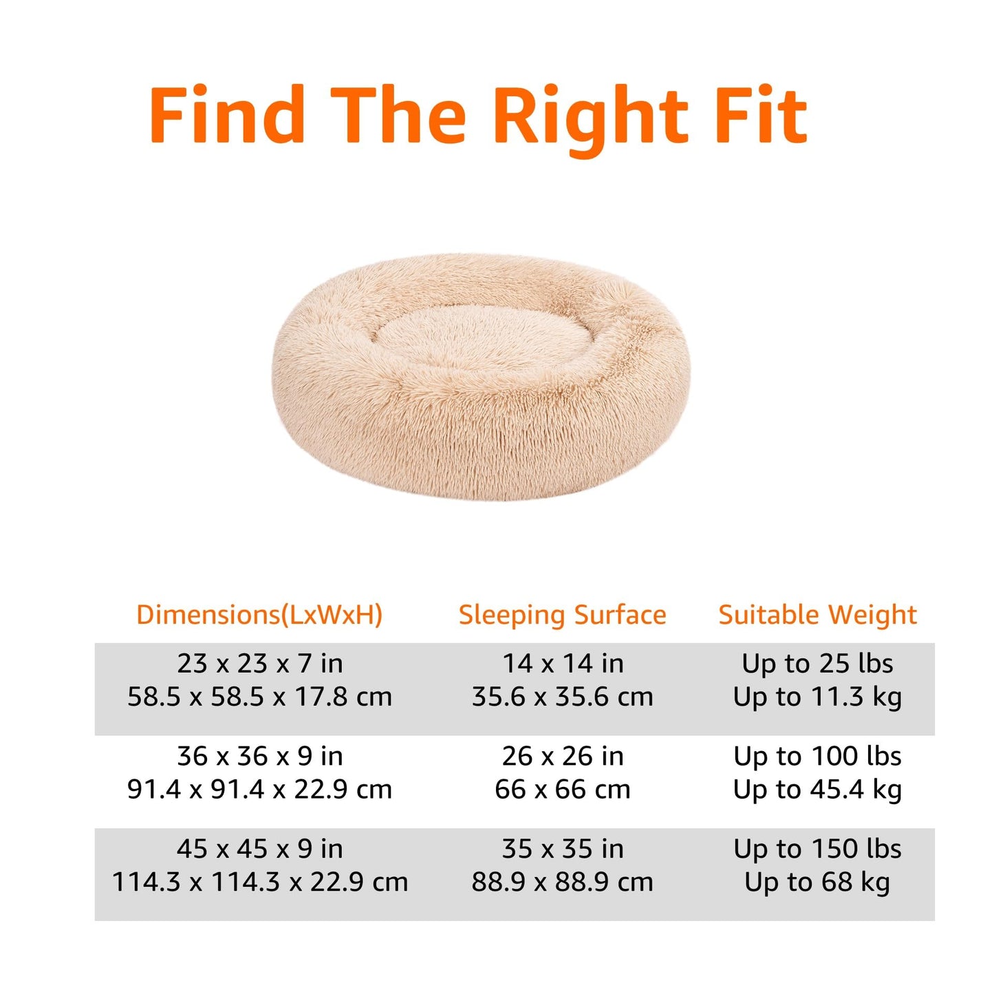 Amazon Basics Donut Pet Bolster Faux Fur Bed, Beige, 45" x 45"