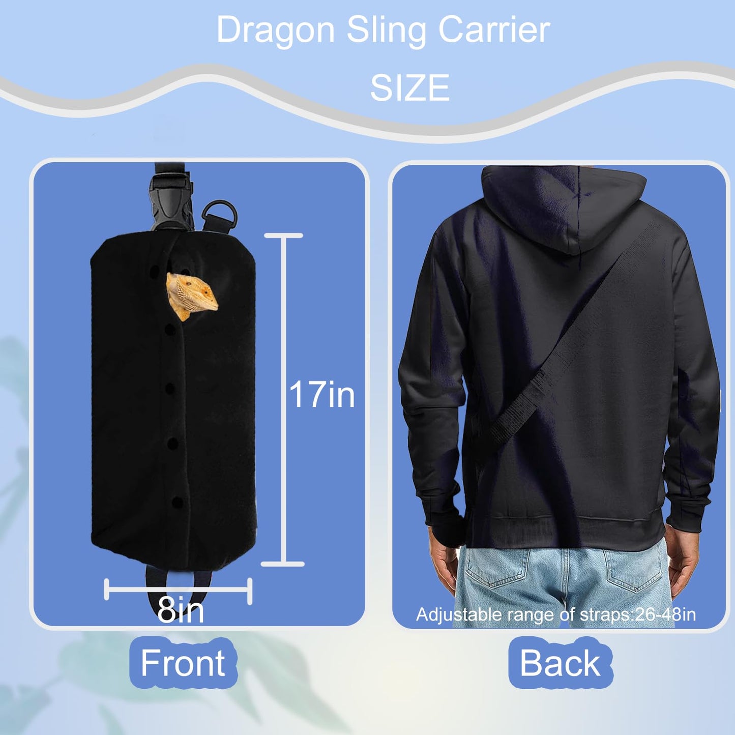 Bearded Dragon Carrier Set - Reptile Kit With Leash, Harness Vest, Shark Costume for Small Pets Travel