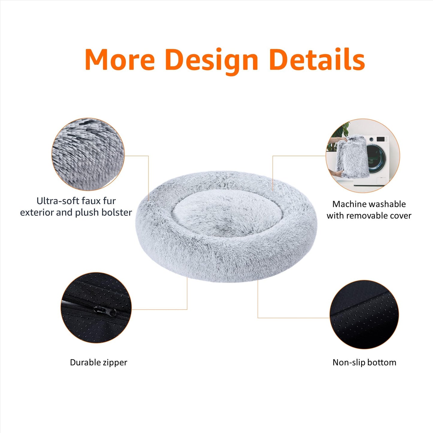 Amazon Basics Donut Pet Bolster Faux Fur Bed, Beige, 45" x 45"