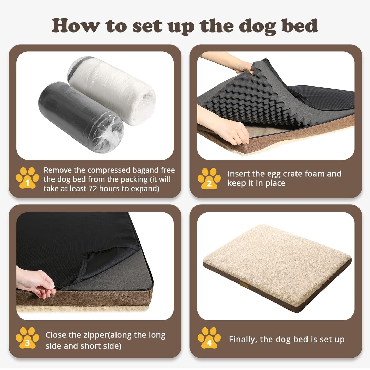 JOLLYVOGUE Dog Bed Large, Orthopedic Dog Bed Support Egg Crate Foam Dog Beds, Soft & Cozy Pet Bed Mat with Removable Washable Cover (Large, Dark Grey, Up to 75 lbs)