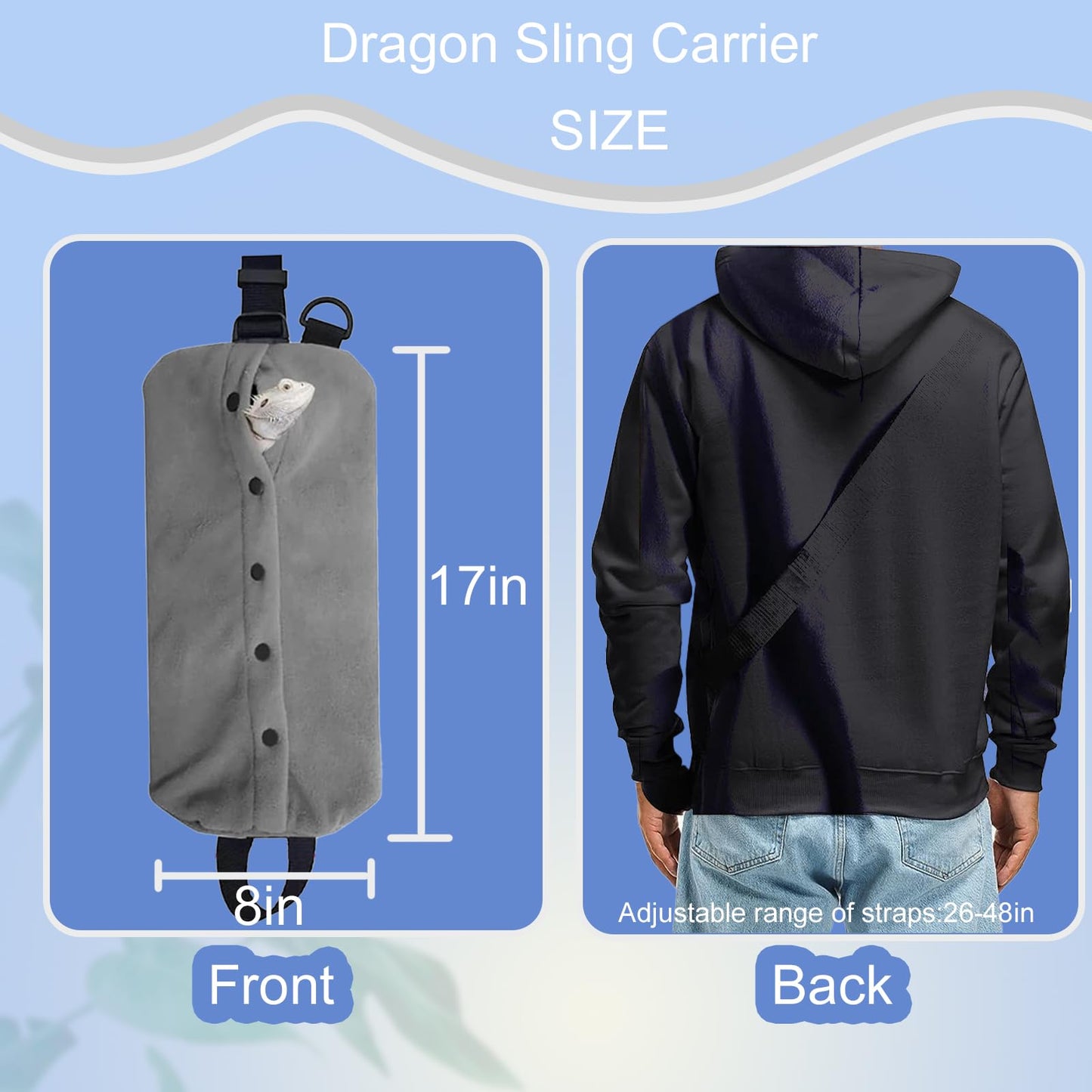 Bearded Dragon Carrier Set - Reptile Kit With Leash, Harness Vest, Shark Costume for Small Pets Travel