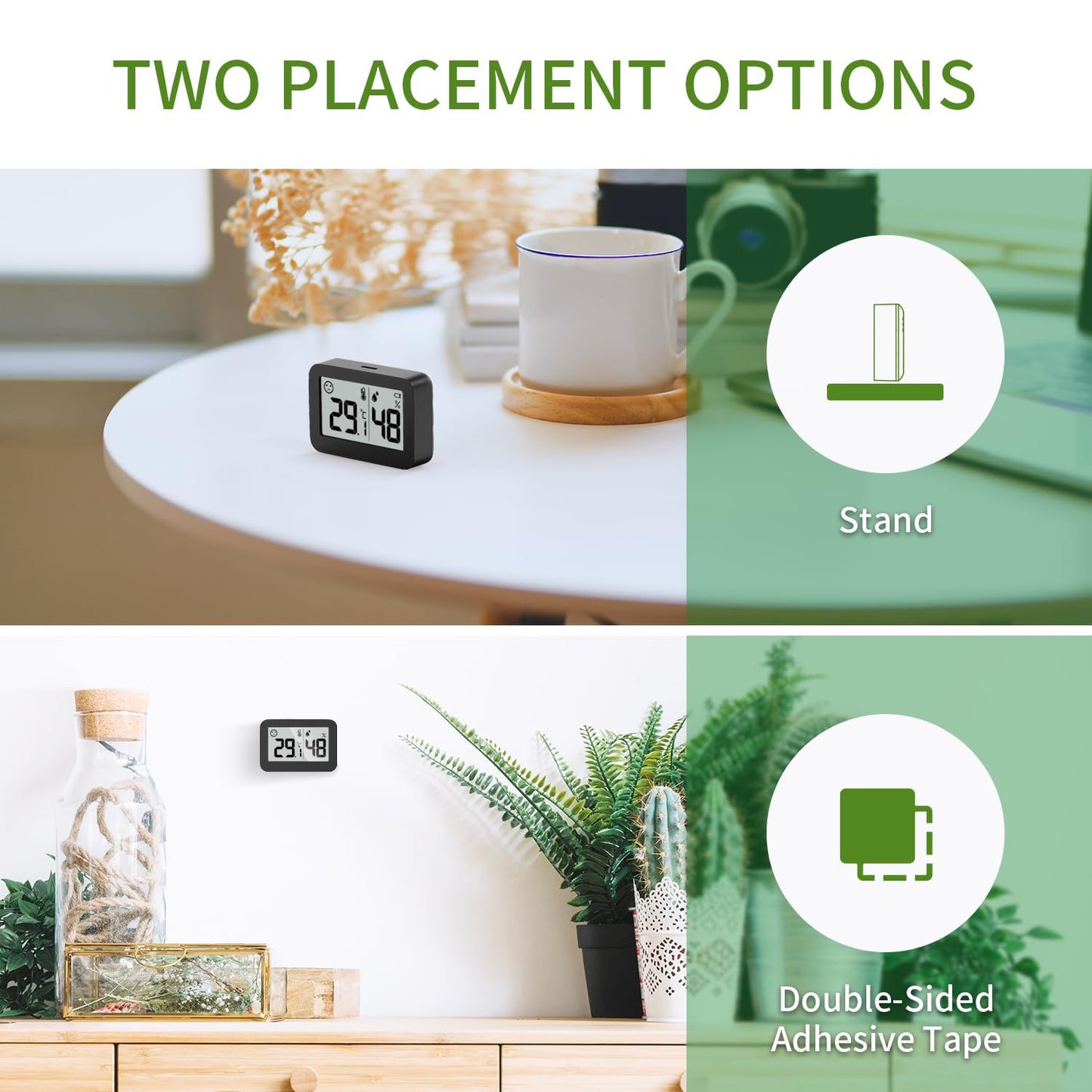 DOOMAY 2-Pack Mini Hygrometer Indoor Thermometer, Humidity Gauge with ℃/℉ Switch, Humidity Meter Digital Temperature Monitor for Greenhouse Babyroom Cellar Reptile Incubator Closet