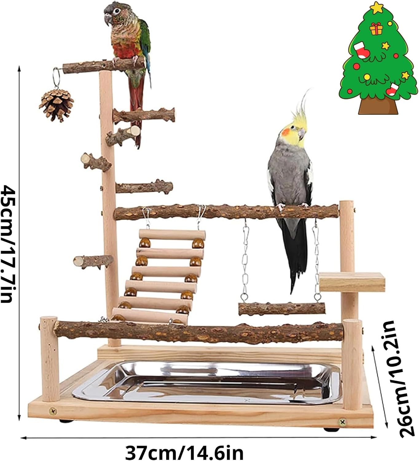 Parrots Bird Wooden Playstand, Birdcage Playground Play Gym, Birds Activity Stand Wood Perch Gym with Feeder Cup and Tray, Parrot Playstand Bird Perches for Pets Birds Play Furr-Reel