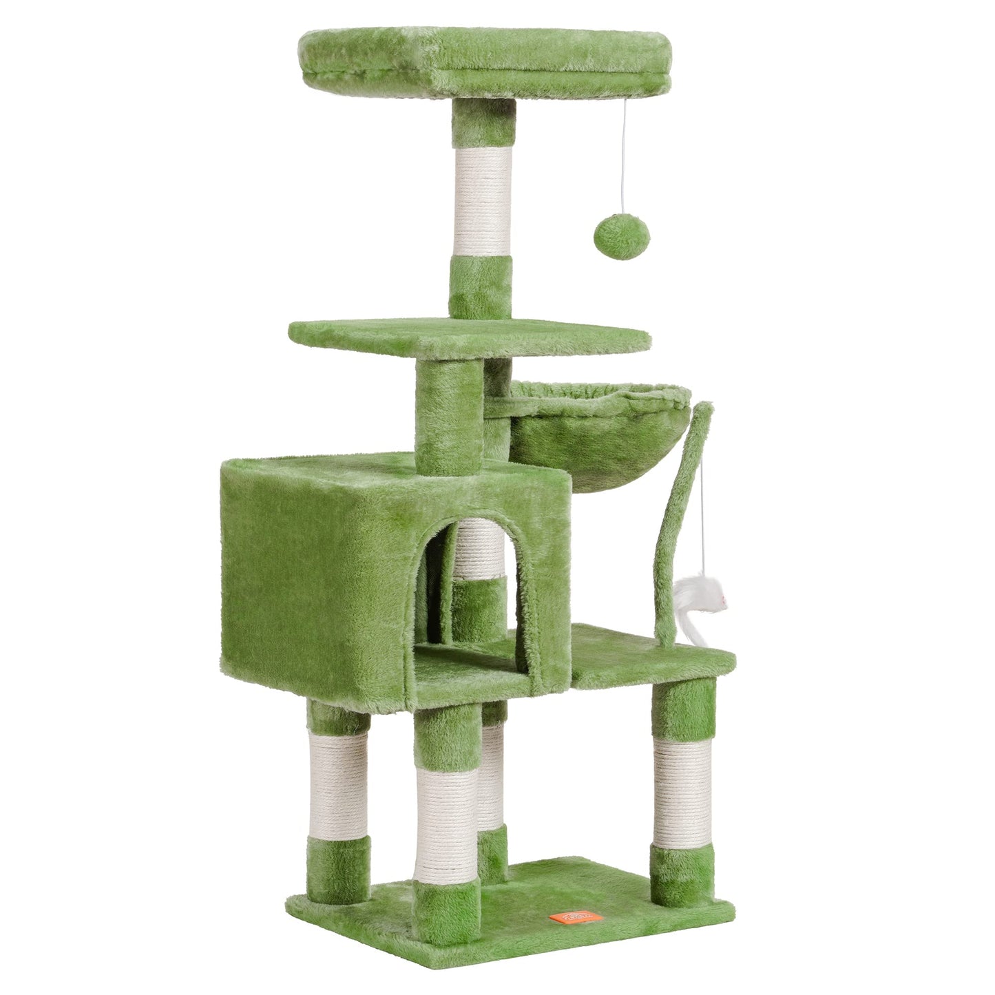 Heybly Cat Tree with Toy, Cat Tower condo for Indoor Cats, Cat House with Padded Plush Perch, Cozy Hammock and Sisal Scratching Posts, Light Gray HCT004SW