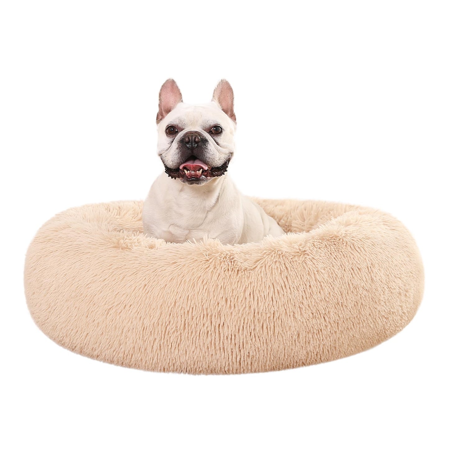 Amazon Basics Donut Pet Bolster Faux Fur Bed, Beige, 45" x 45"