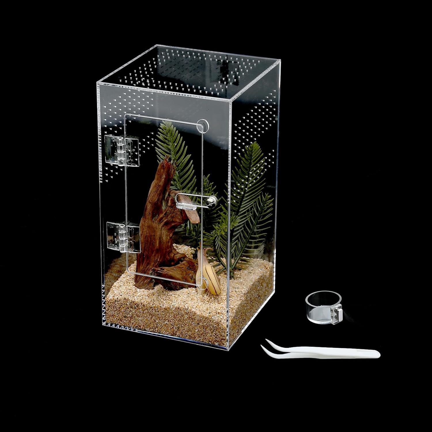Acrylic Tarantula Enclosure Jumping Spider Enclosure with Front Opening Door 5.3 * 5.3 * 9 Inches Micro Habitat Terrarium for Small Tree Dwelling Reptiles, Spiders & Invertebrates (Enclosure&Feeder) - Furr-Reel