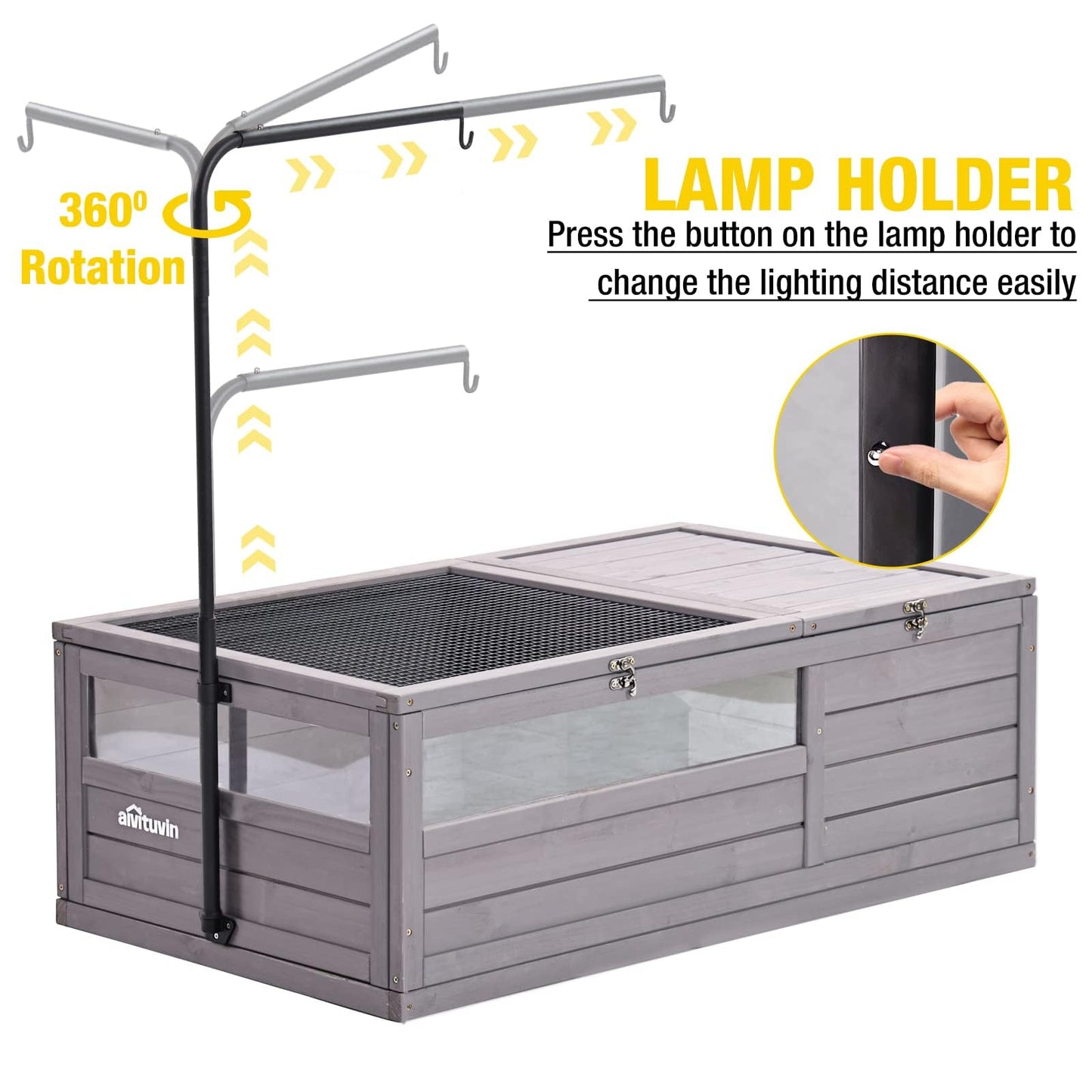 Aivituvin Tortoise Habitat Turtle Enclosure, Wooden Tortoise House Reptile Cage for Small Animals Indoor-Outdoor, Adjustable Lamp Holder Included