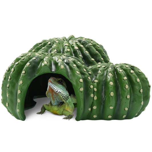 Navaris Cactus Shaped Reptile Hide Out - Reptile Accessories for Leopard Gecko, Snake, Tortoise, and More - Unique Hideout for Vivarium Decorations