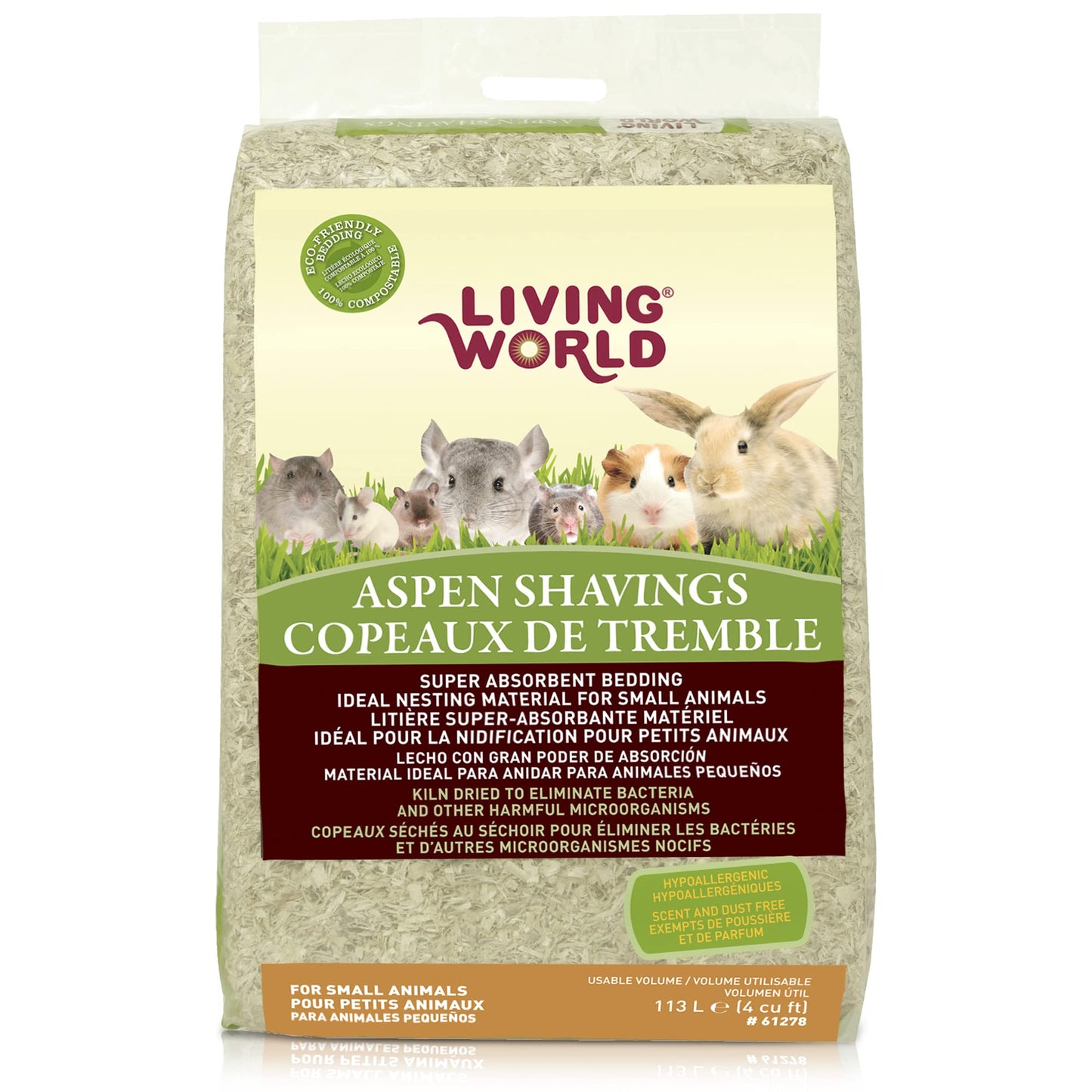 Living World Aspen Wood Shavings for Small Animals, Bedding & Nesting Material, 1200 Cubic Inches
