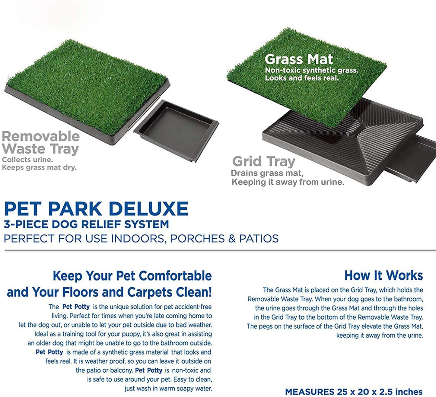 Dog Grass Pad with Tray, Artificial Turf Dog Grass Pee Pad Potty Training for Indoor Outdoor Use, Washable Replacement Potty Mat for Puppy and Small Pet, 20 inch x 25 inch