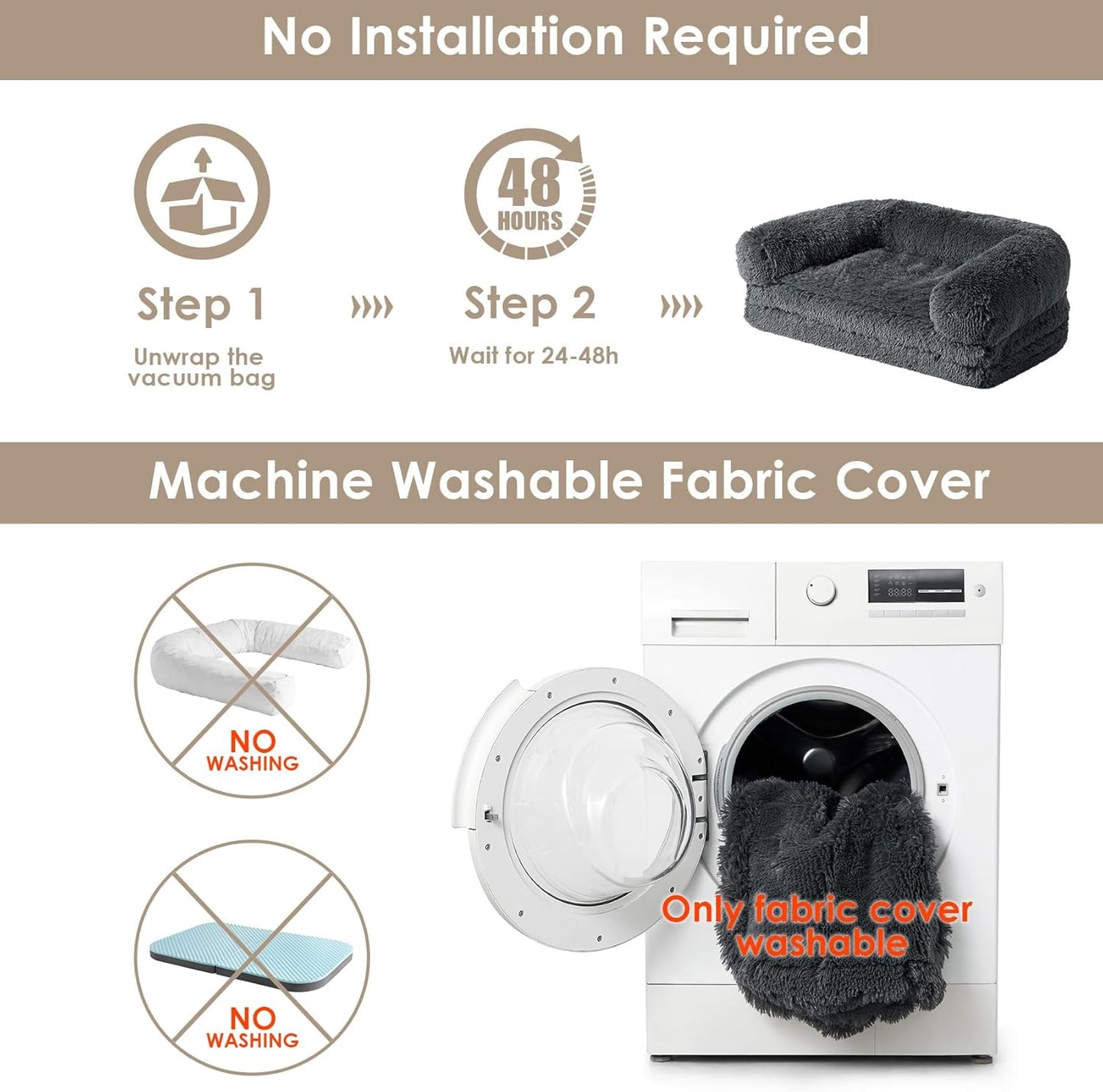 EHEYCIGA Foldable XXL Dog Bed, 54"x38"x7.5" Memory Foam Orthopedic Dog Couch for Extra Large Dogs, Calming Waterproof Pet Sofa with Washable Cover, Human Dog Bed for Kids, Dark Grey - Furr-Reel
