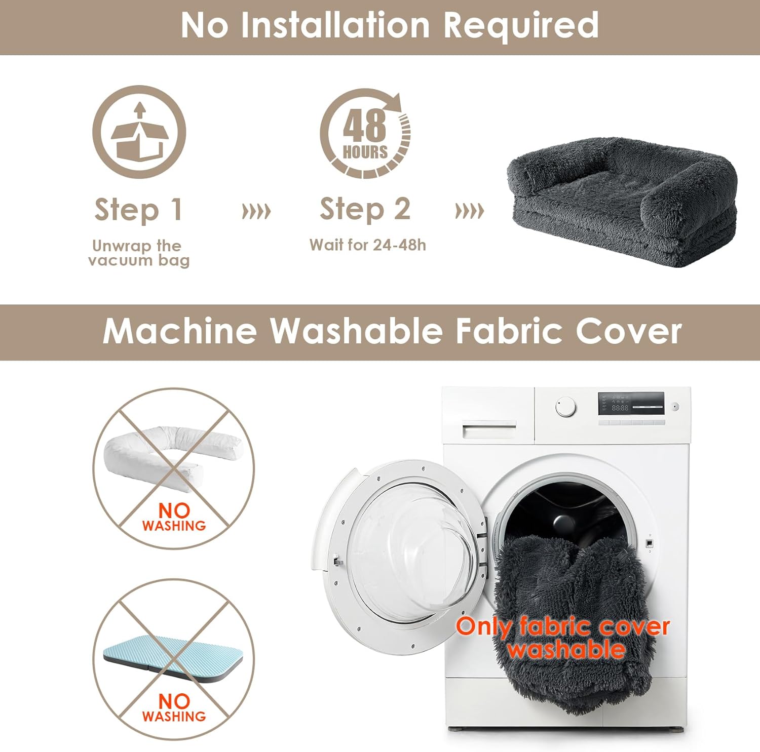 EHEYCIGA Foldable XXL Dog Bed, 54"x38"x7.5" Memory Foam Orthopedic Dog Couch for Extra Large Dogs, Calming Waterproof Pet Sofa with Washable Cover, Human Dog Bed for Kids, Dark Grey - Furr-Reel