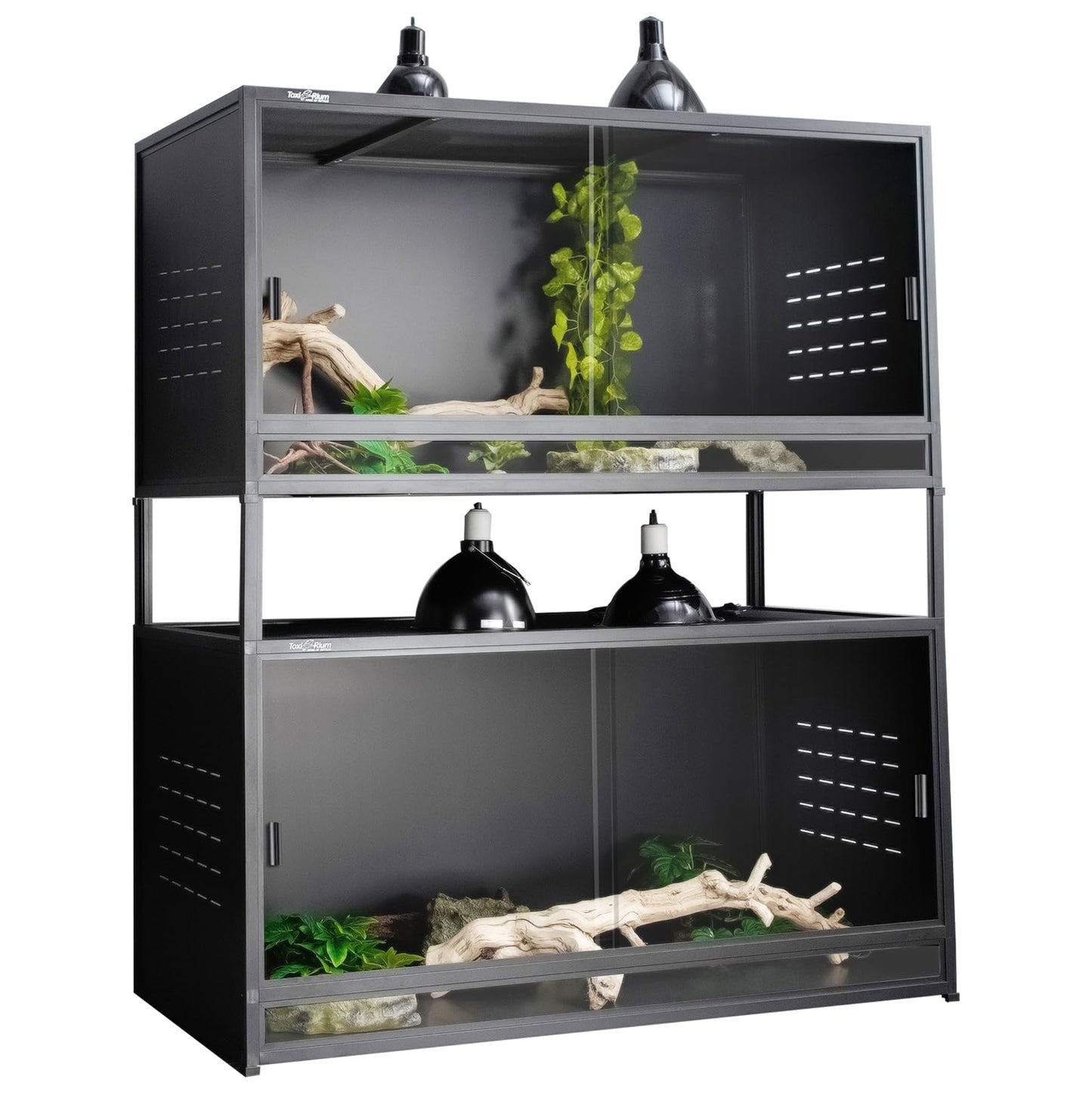 PVC Reptile Enclosure 44''x20''x20'' Stackable ToxiRium Large Reptile Terrarium 76 Gallons for Bearded Dragon Gecko Lizard Snake, Wide Breeding Vivarium Area with Sliding Doors Lock-2pcs with spacers