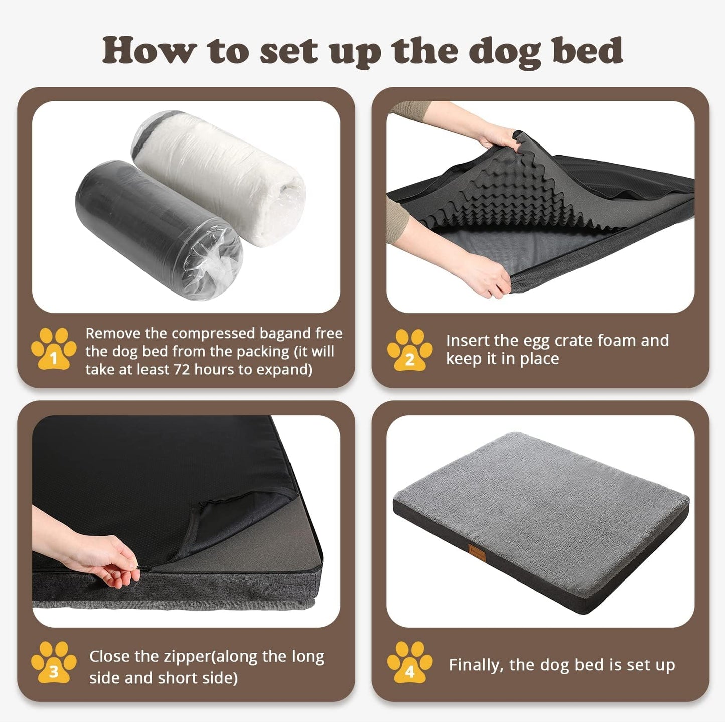 JOLLYVOGUE Dog Bed Large, Orthopedic Dog Bed Support Egg Crate Foam Dog Beds, Soft & Cozy Pet Bed Mat with Removable Washable Cover (Large, Dark Grey, Up to 75 lbs)